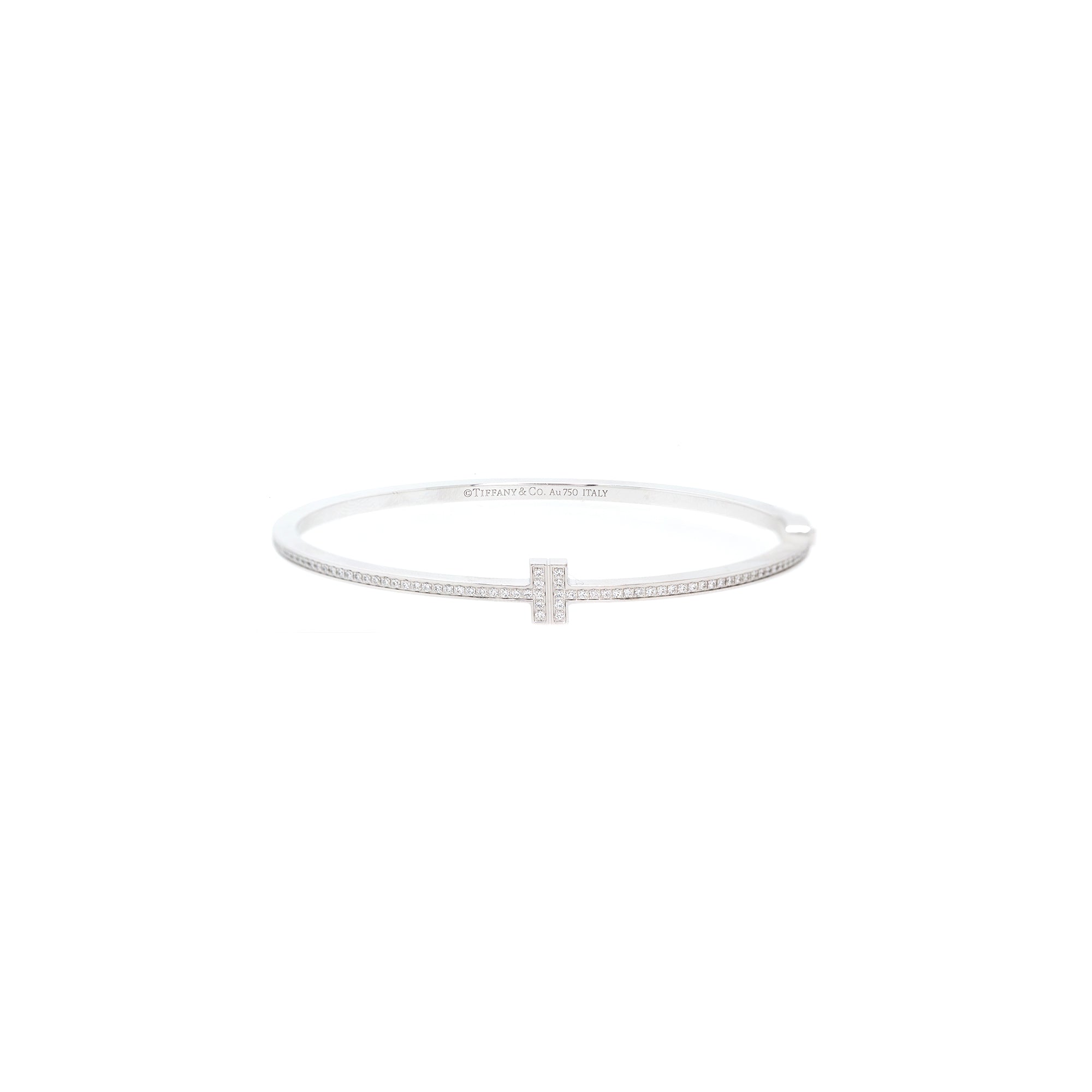 Tiffany & Co. 18k White Gold T Diamond Hinged Wire Bangle w/ Box