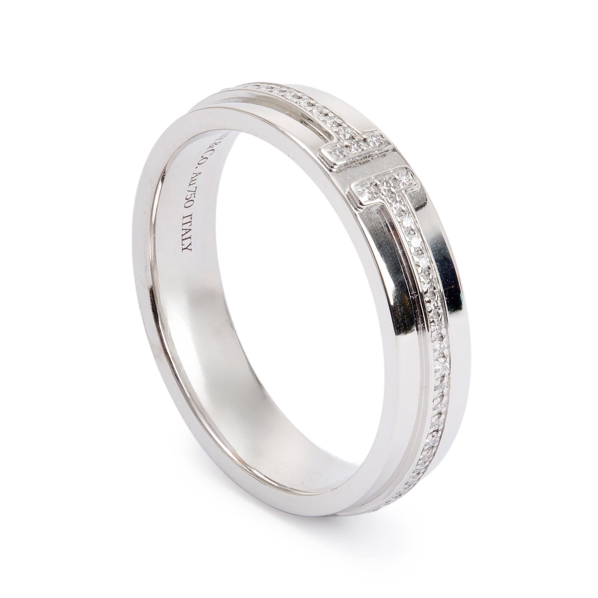 Tiffany & Co. 18k White Gold T Narrow Diamond 4.5MM Ring, Size 6.75