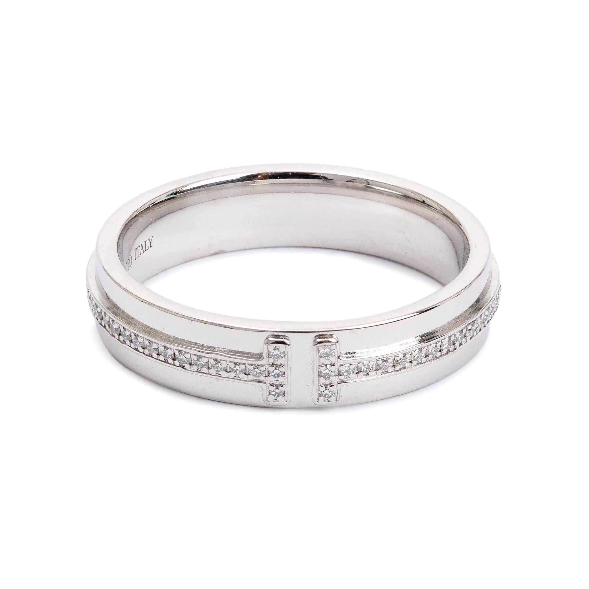 Tiffany & Co. 18k White Gold T Narrow Diamond 4.5MM Ring, Size 6.75