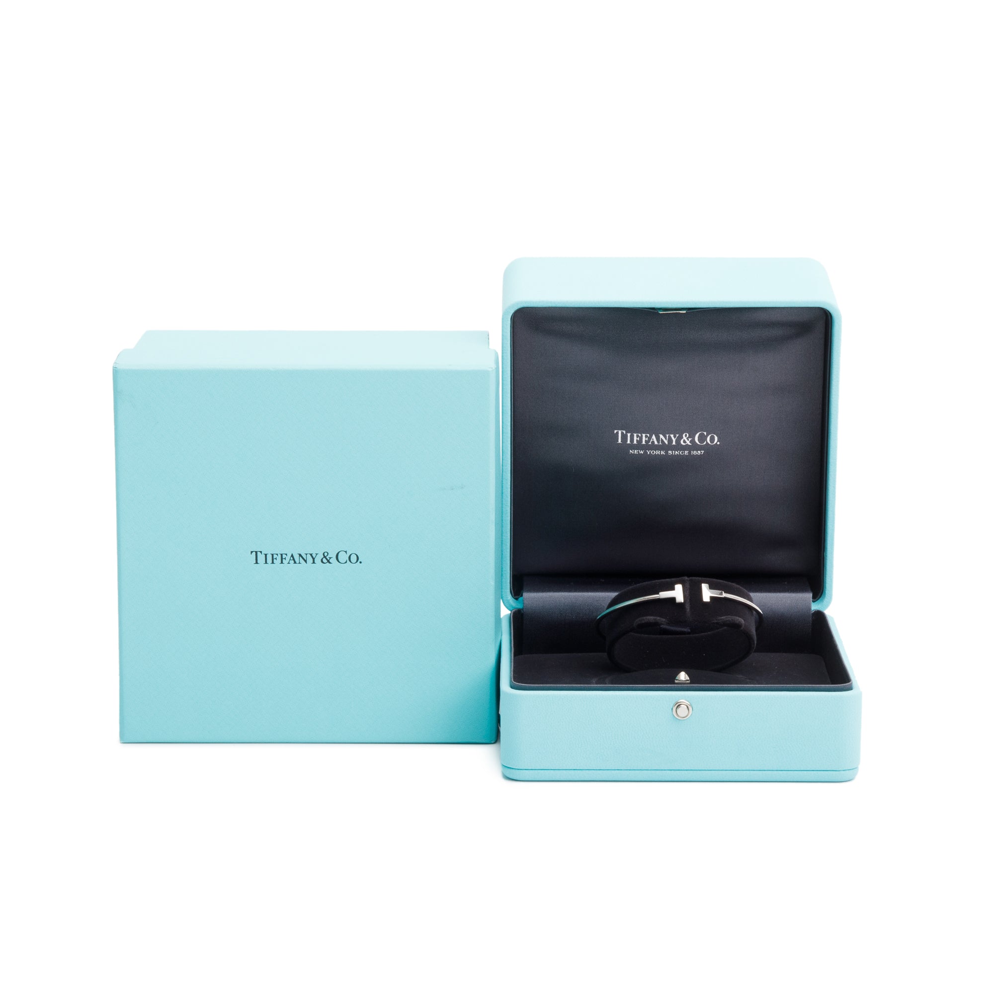 Tiffany & Co. 18k White Gold T Narrow Wire Bracelet w/ Box