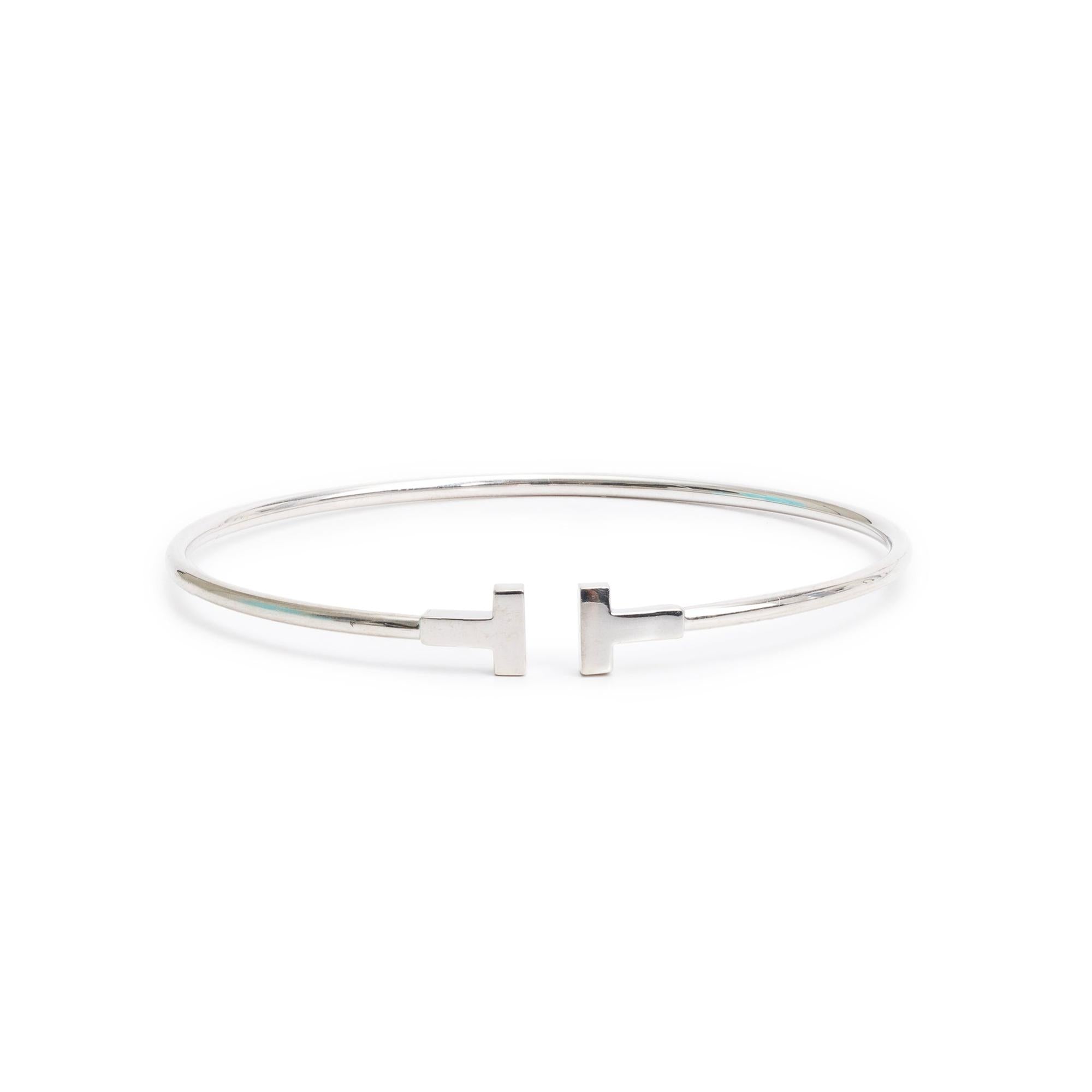 Tiffany & Co. 18k White Gold T Narrow Wire Bracelet w/ Box