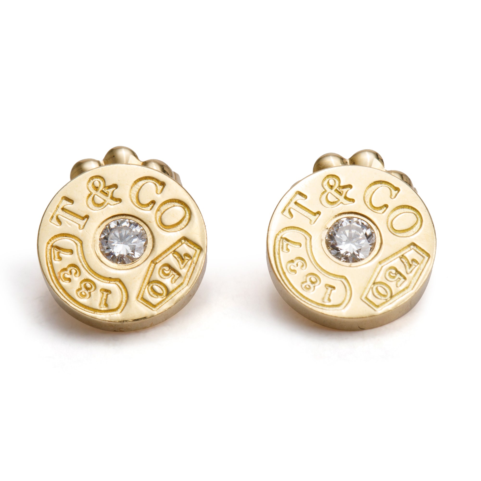 Tiffany & Co. 18k Yellow Gold Diamond 1837 Circle Earrings w/ Box