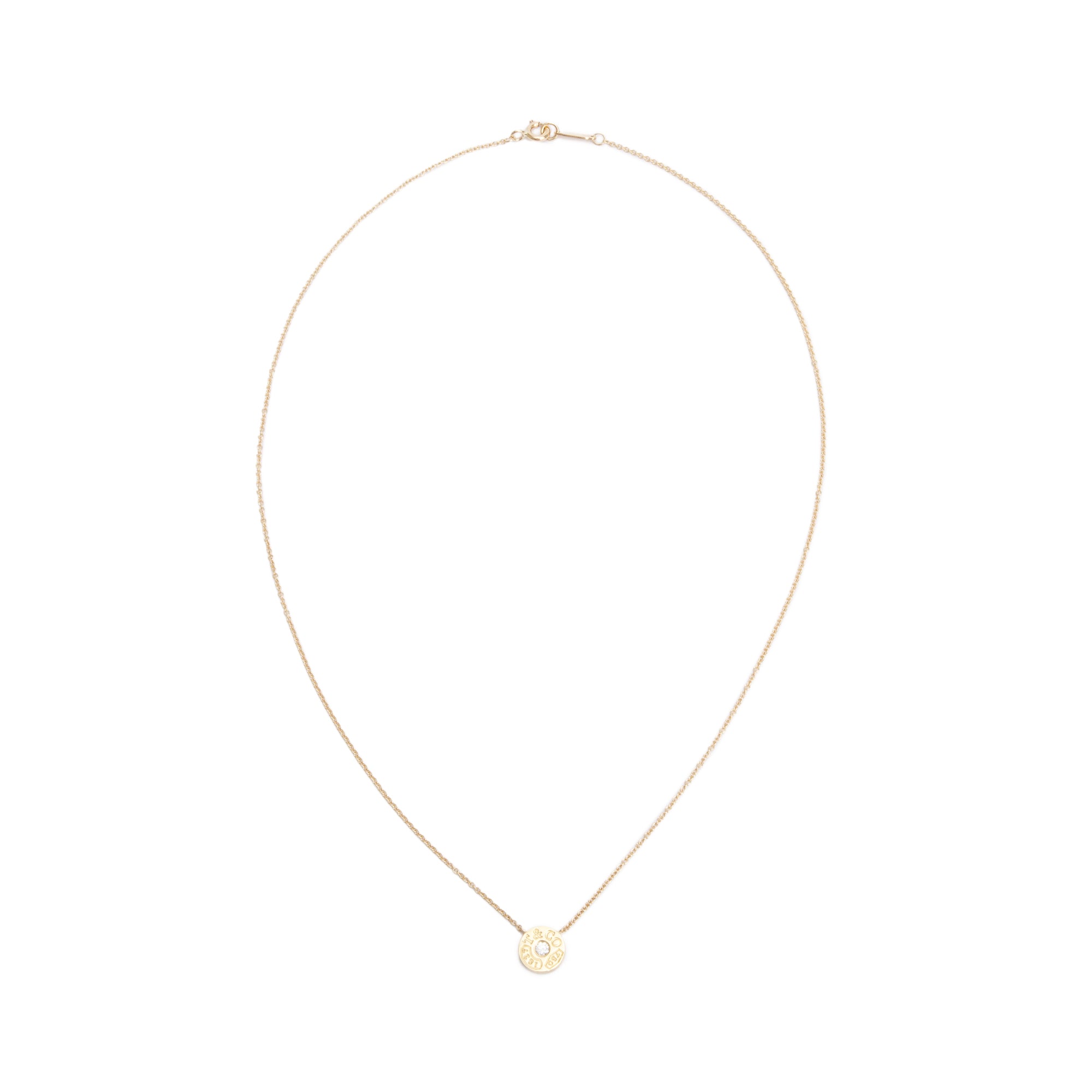 Tiffany & Co. 18k Yellow Gold Diamond 1837 Circle Pendant Necklace w/ Box