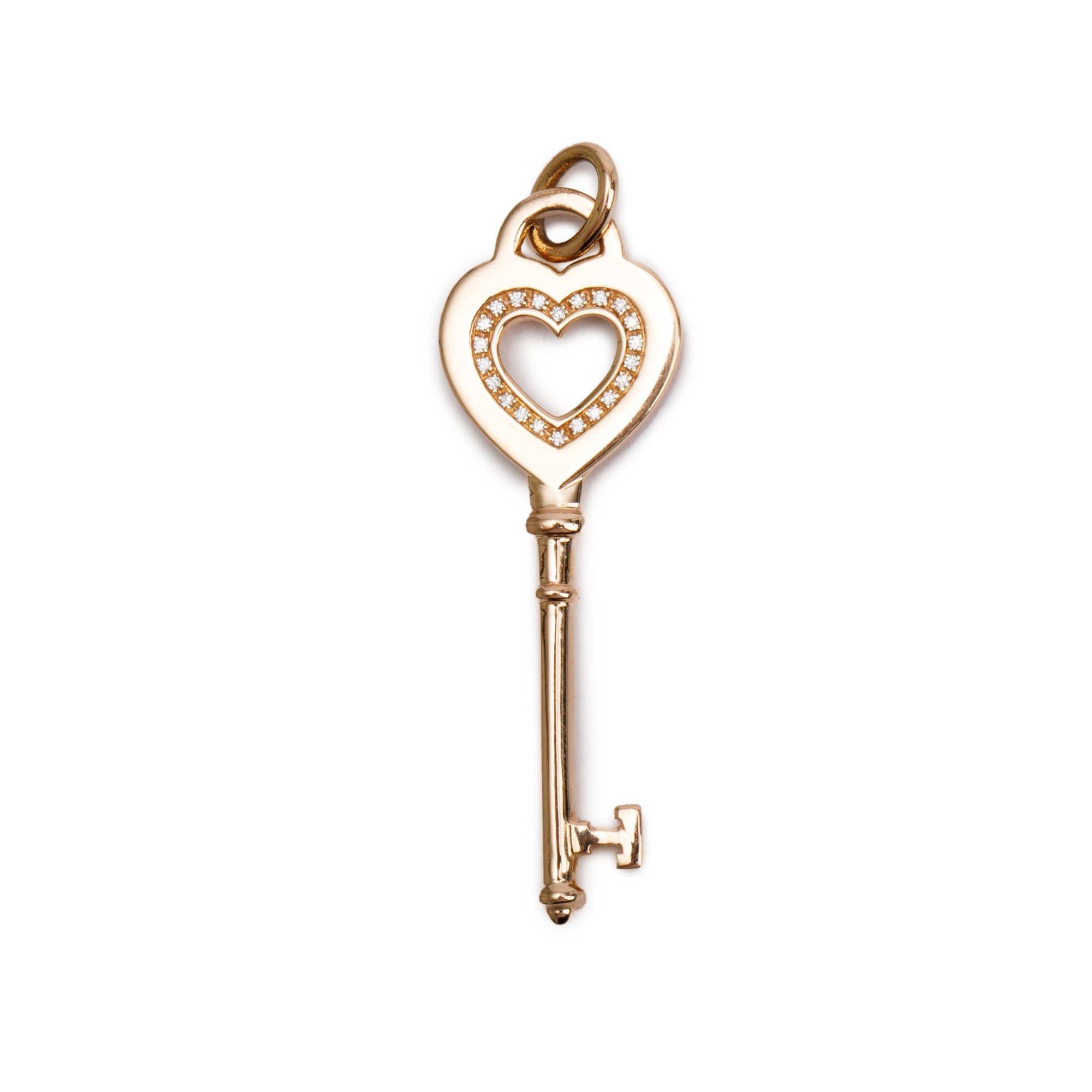 Tiffany & Co. 18k Yellow Gold Diamond Heart Key Pendant w/ Box