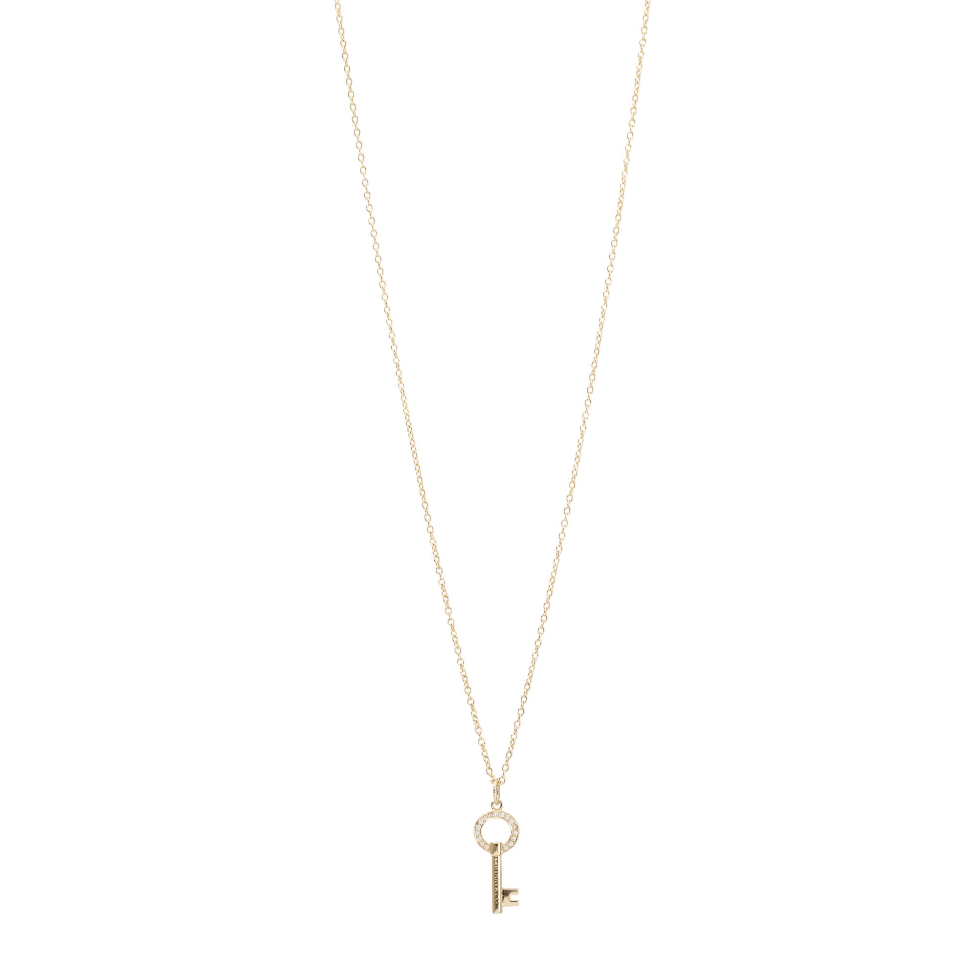 Tiffany & Co. 18k Yellow Gold Diamond Mini Modern Keys Open Round Key Pendant Necklace