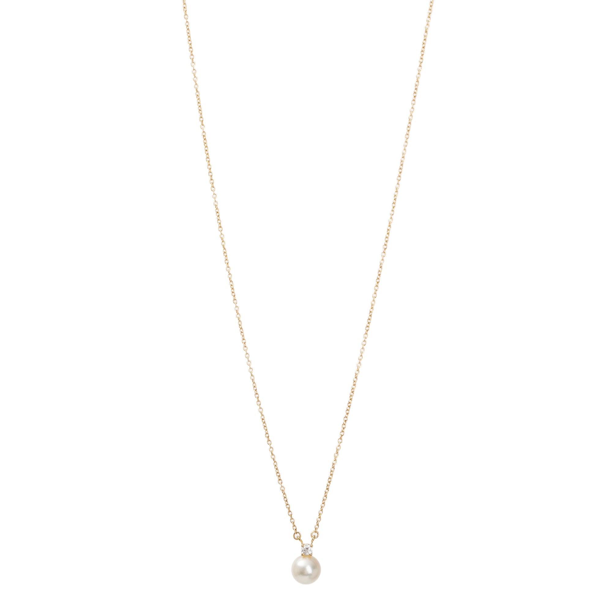 Tiffany & Co. 18k Yellow Gold Diamond Signature Pearl Pendant Necklace w/ Box