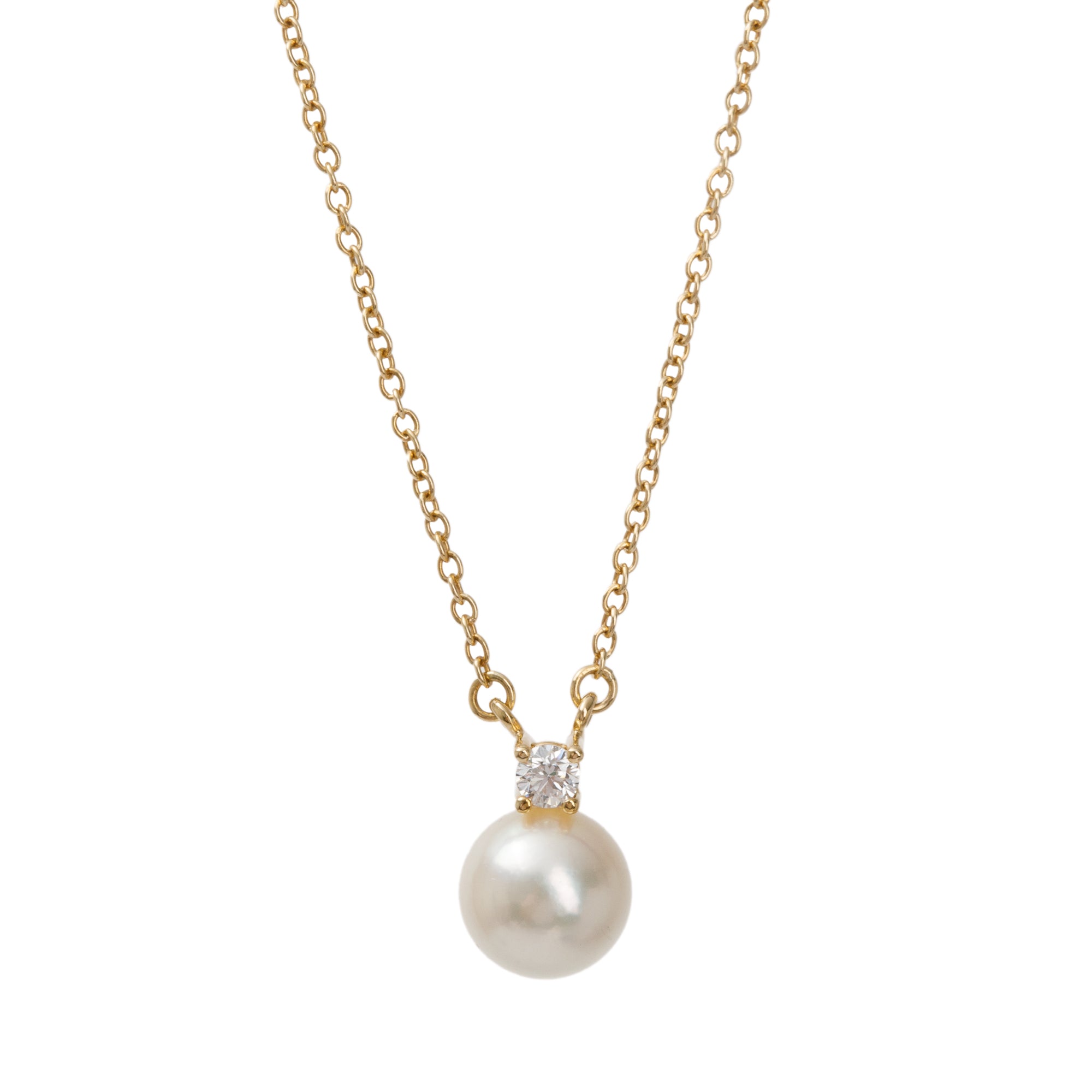 Tiffany & Co. 18k Yellow Gold Diamond Signature Pearl Pendant Necklace w/ Box
