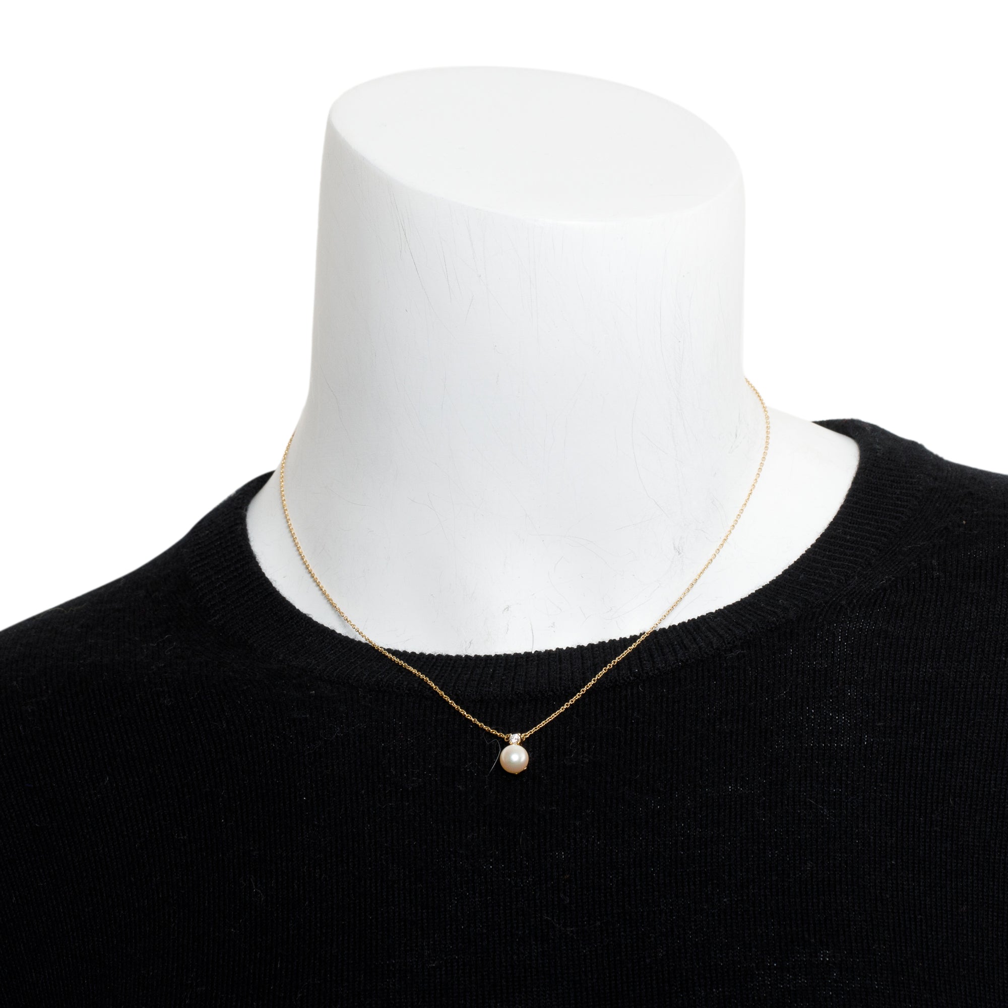 Tiffany & Co. 18k Yellow Gold Diamond Signature Pearl Pendant Necklace w/ Box