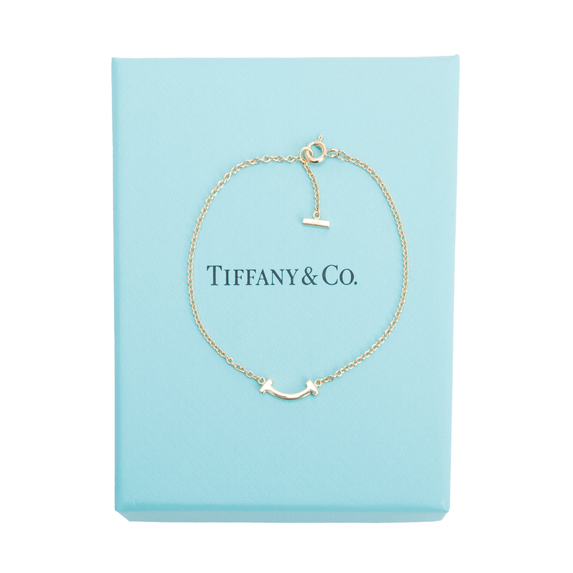 Tiffany & Co. 18k Yellow Gold Diamond T Smile Bracelet w/ Box