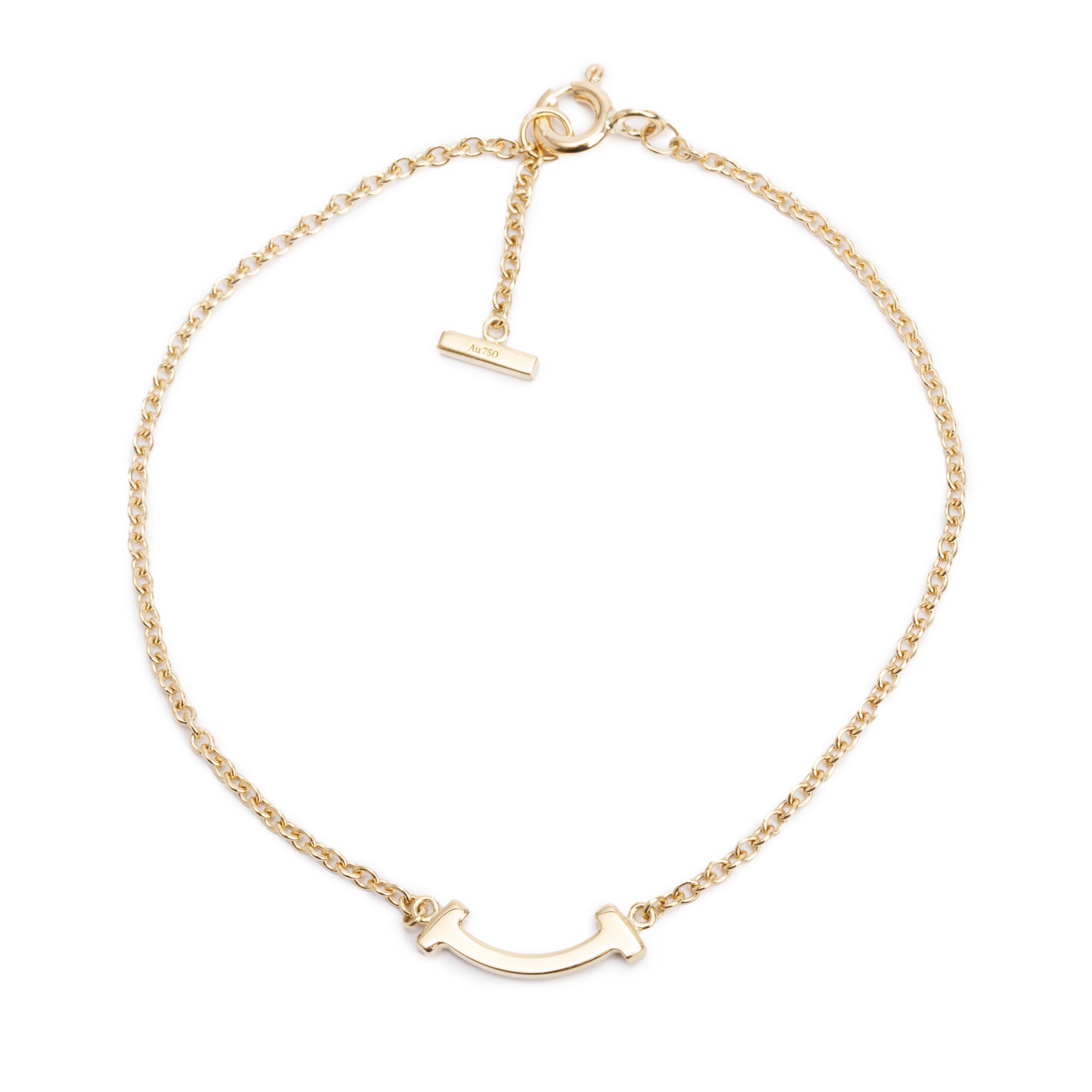 Tiffany & Co. 18k Yellow Gold Diamond T Smile Bracelet w/ Box