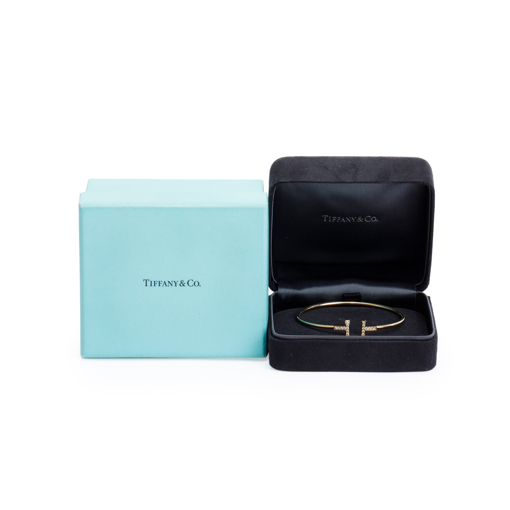 Tiffany & Co. 18k Yellow Gold Diamond T Wire Bracelet w/ Box