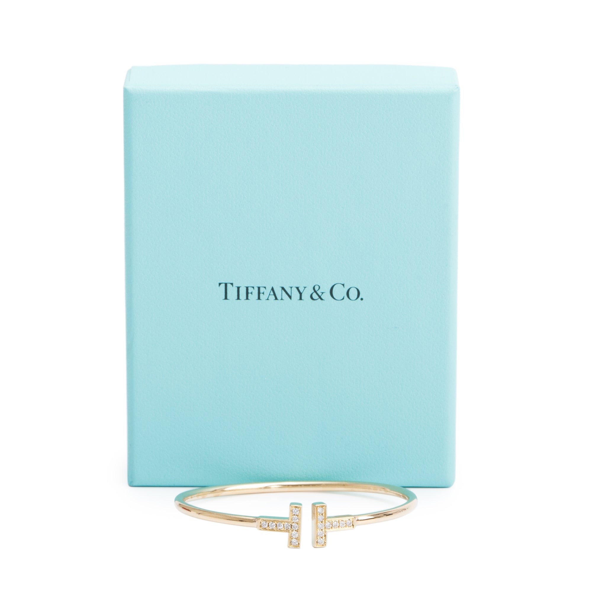 Tiffany & Co. 18k Yellow Gold Diamond T Wire Bracelet w/ Box