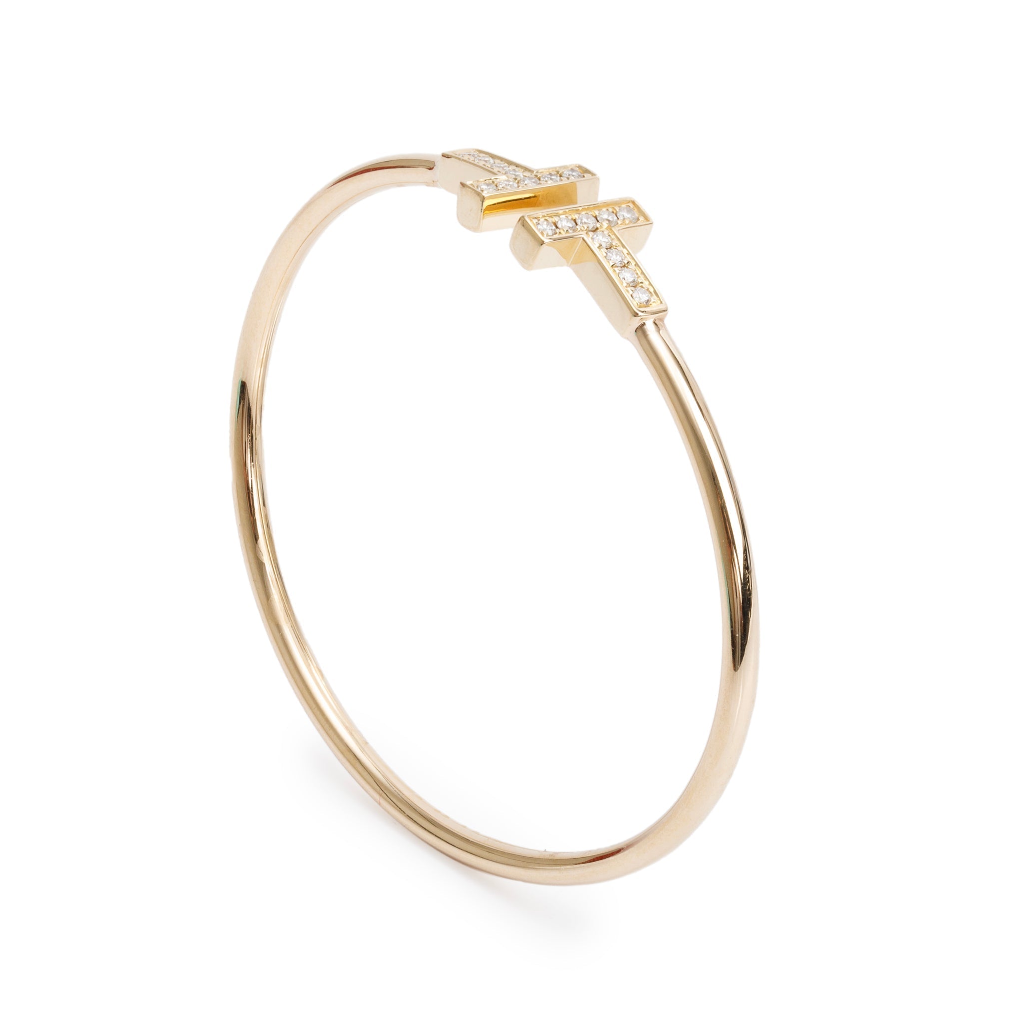 Tiffany & Co. 18k Yellow Gold Diamond T Wire Bracelet w/ Box