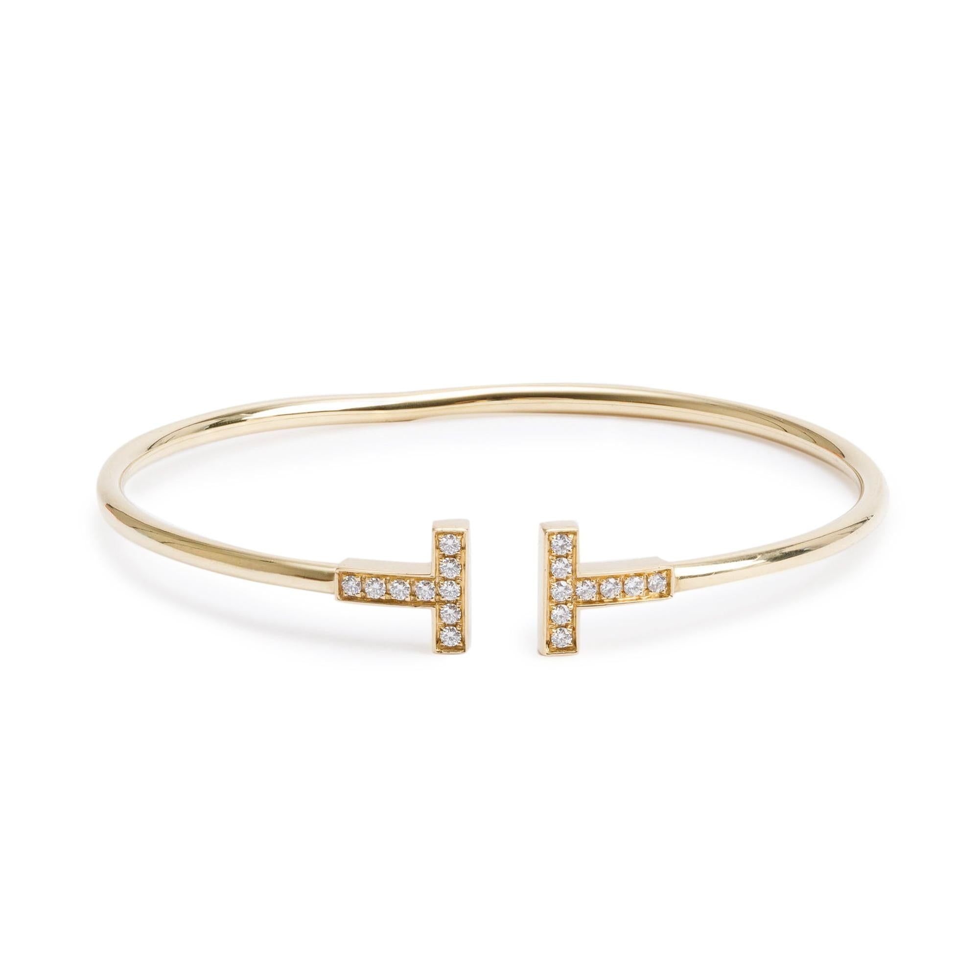 Tiffany & Co. 18k Yellow Gold Diamond T Wire Bracelet w/ Box