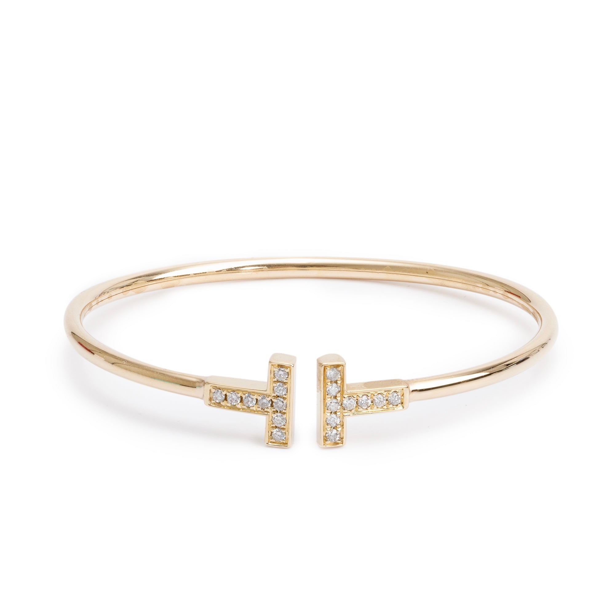 Tiffany & Co. 18k Yellow Gold Diamond T Wire Bracelet w/ Box