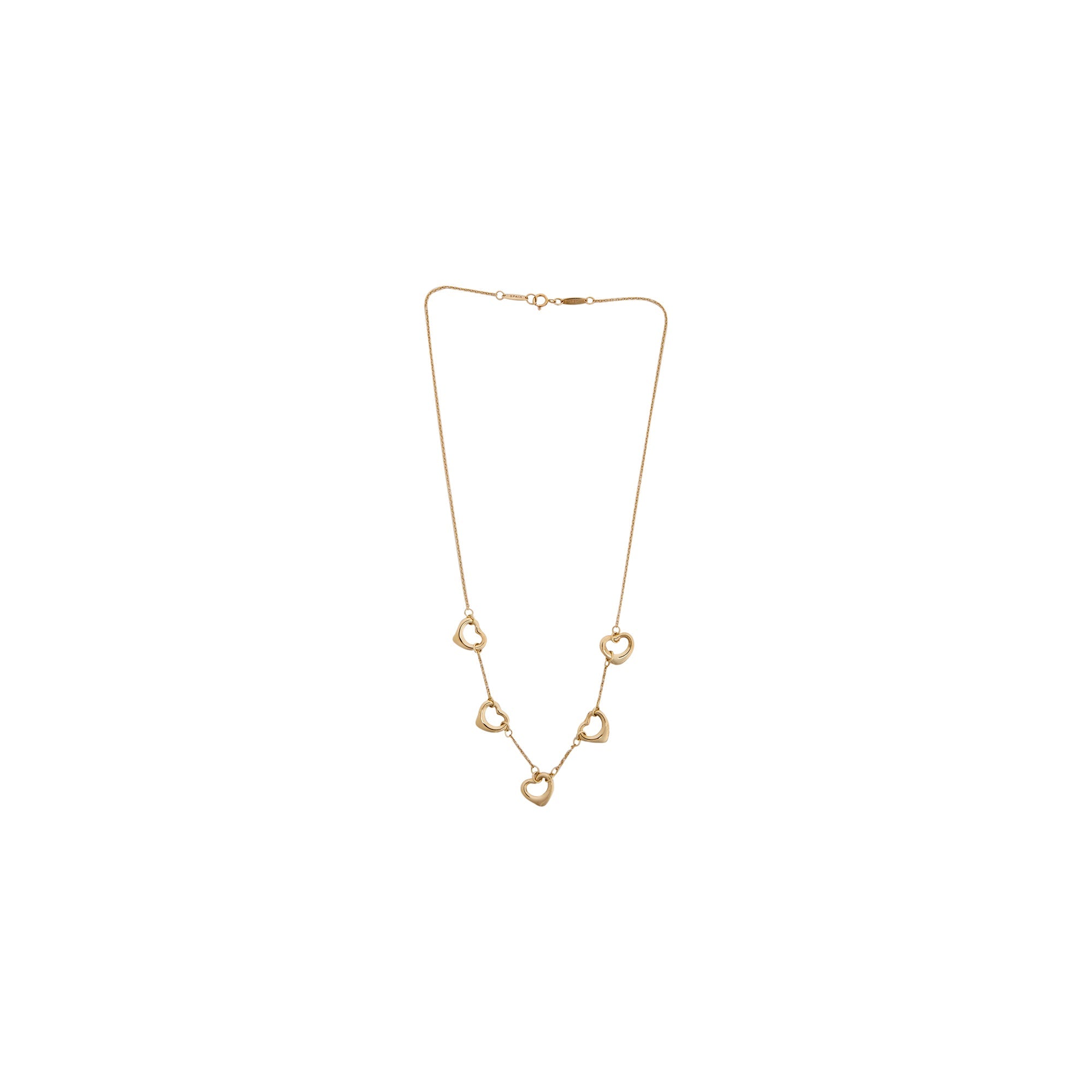 Tiffany & Co. 18k Yellow Gold Elsa Peretti 5 Open Heart Station Necklace w/ Box