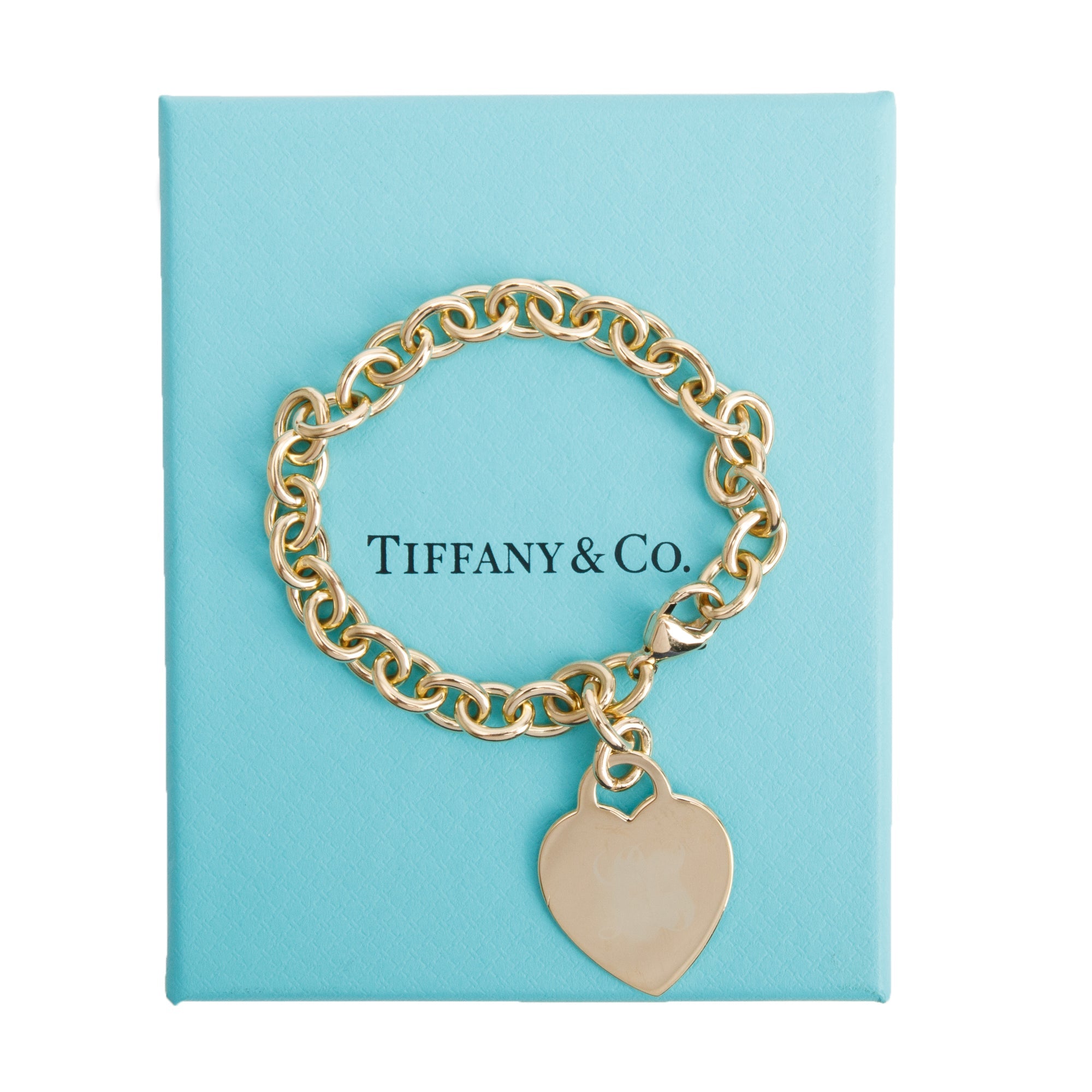 Tiffany 18k Yellow Gold Heart Tag Charm Bracelet w/ Box