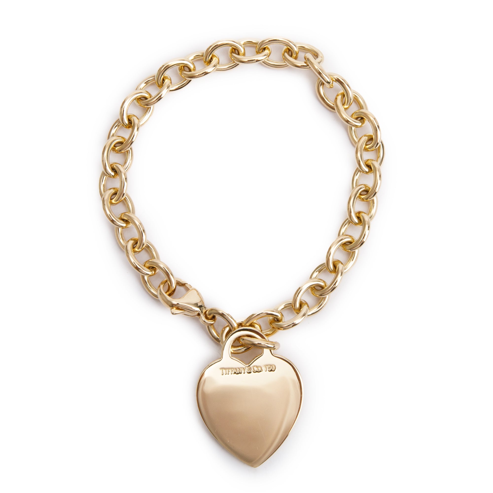 Tiffany & Co. 18k Yellow Gold Heart Tag Charm Bracelet w/ Box