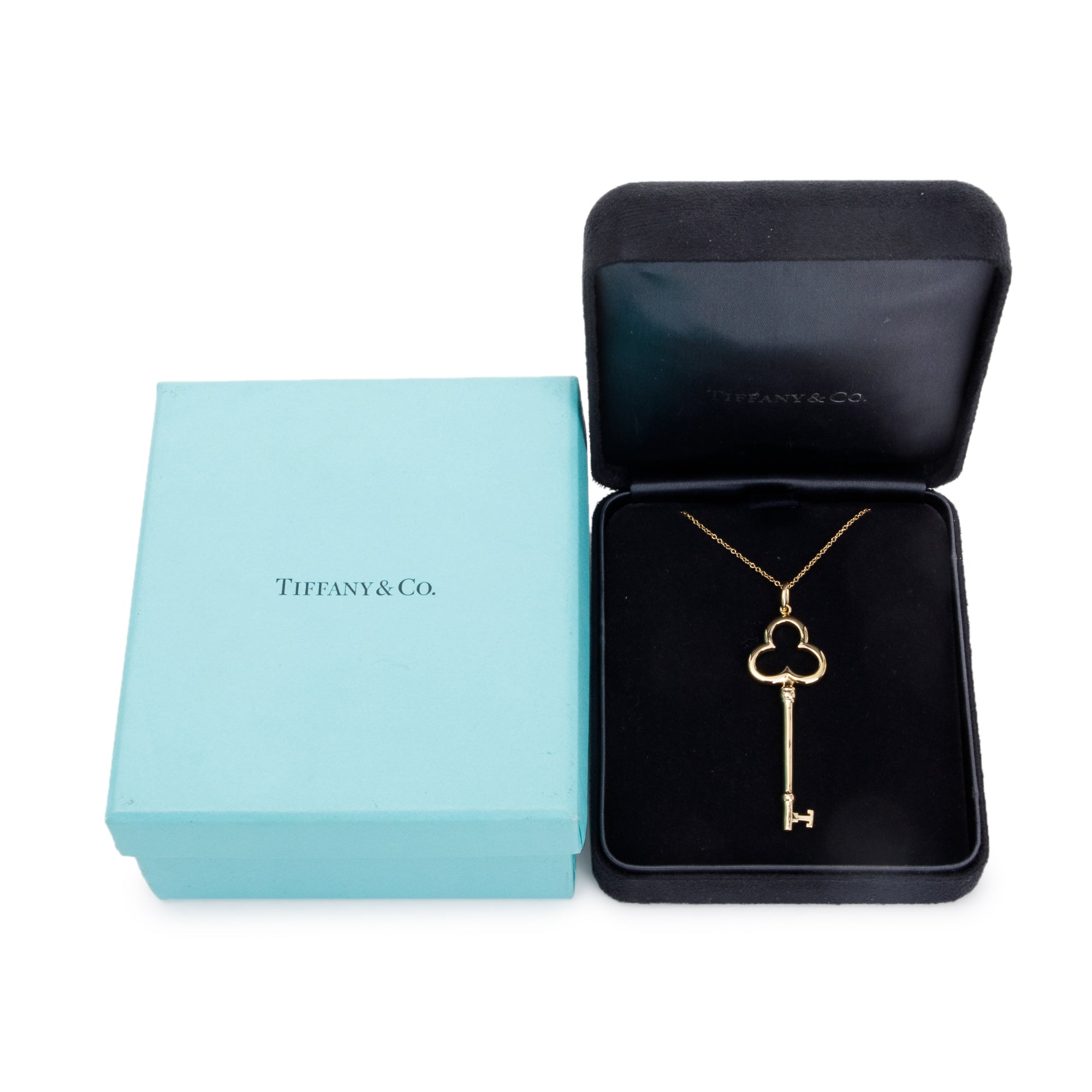 Tiffany & Co. 18k Yellow Gold Large Trefoil Key Pendant Necklace w/ Box