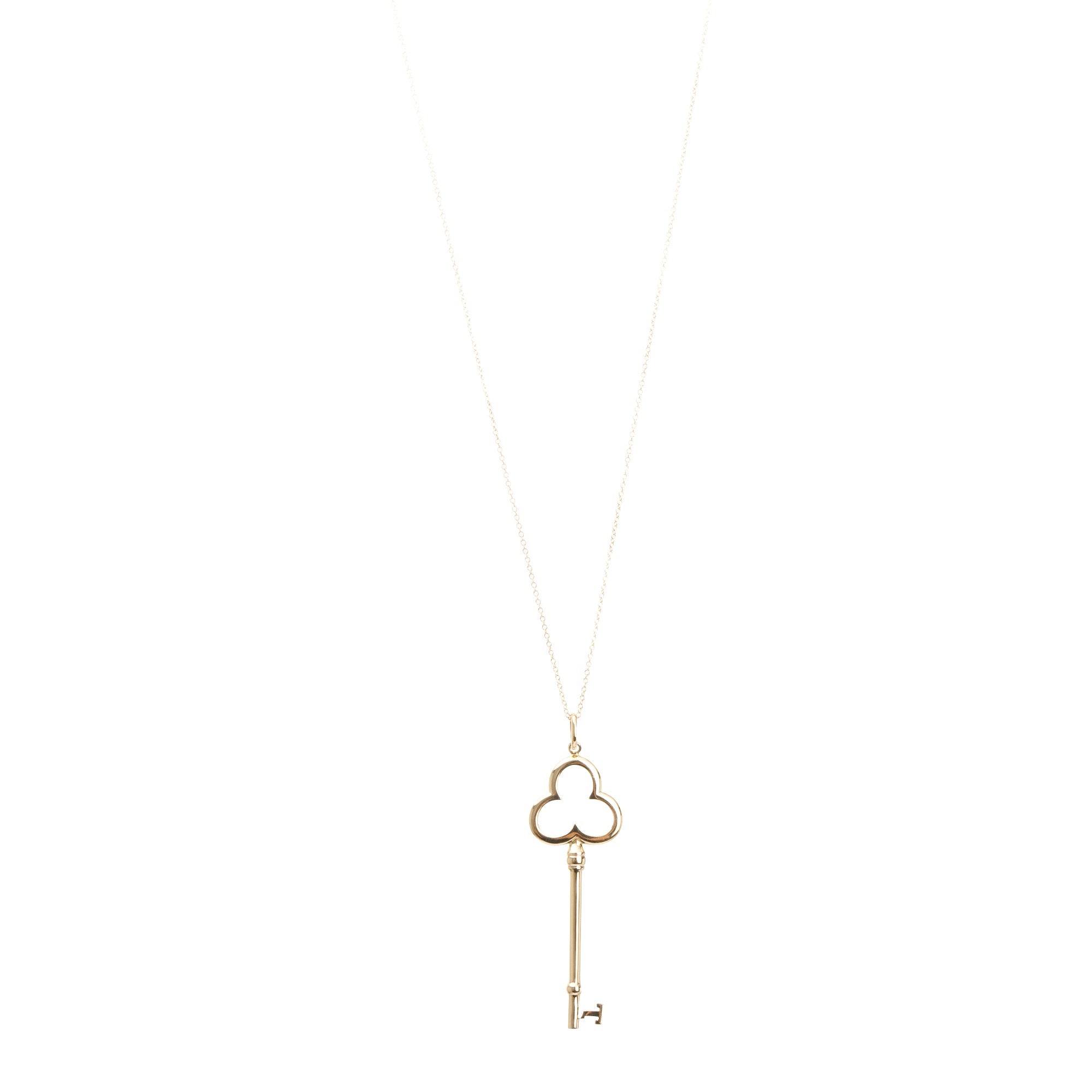 Tiffany & Co. 18k Yellow Gold Large Trefoil Key Pendant Necklace w/ Box