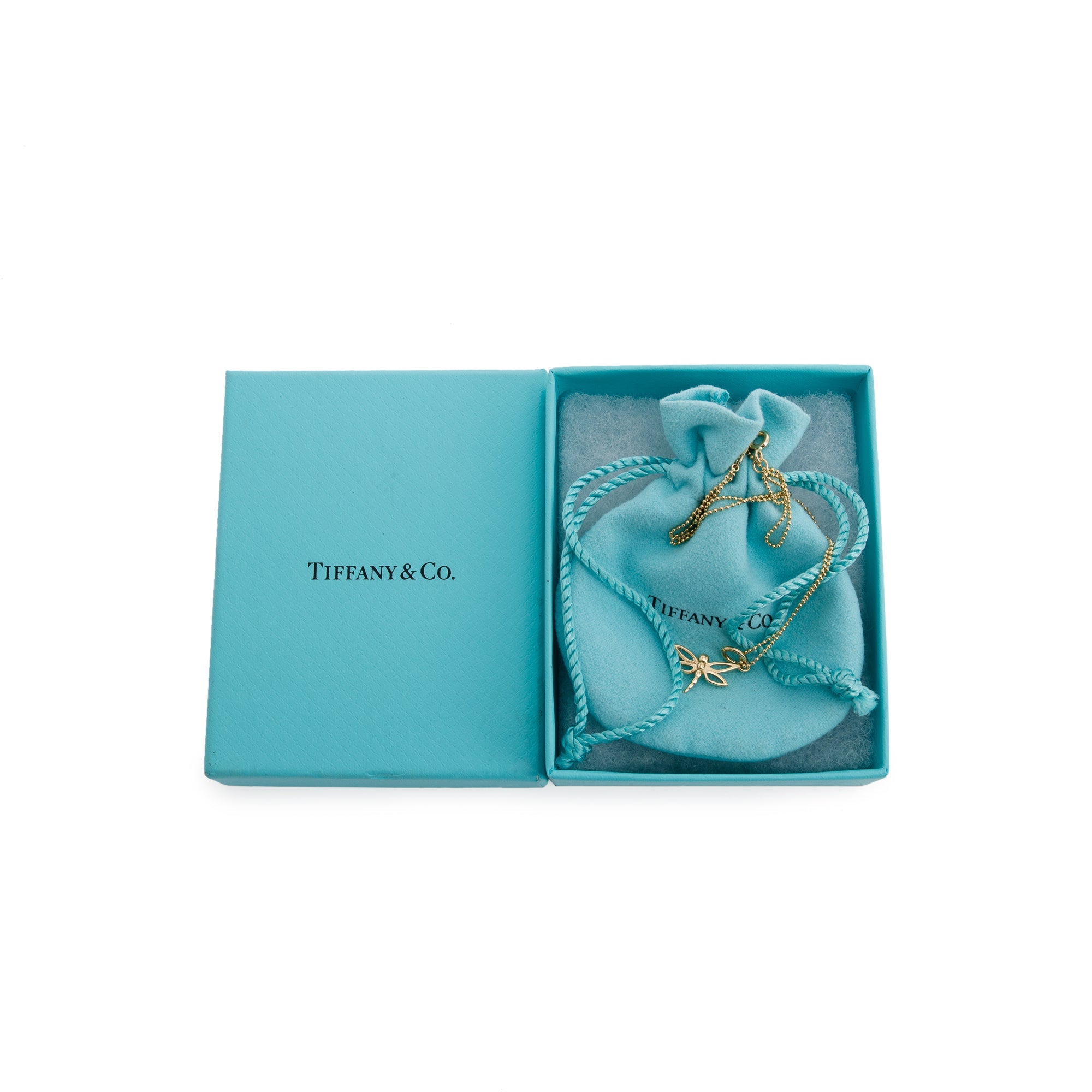 Tiffany & Co. 18k Yellow Gold Mini Dragonfly Pendant Necklace w/ Box