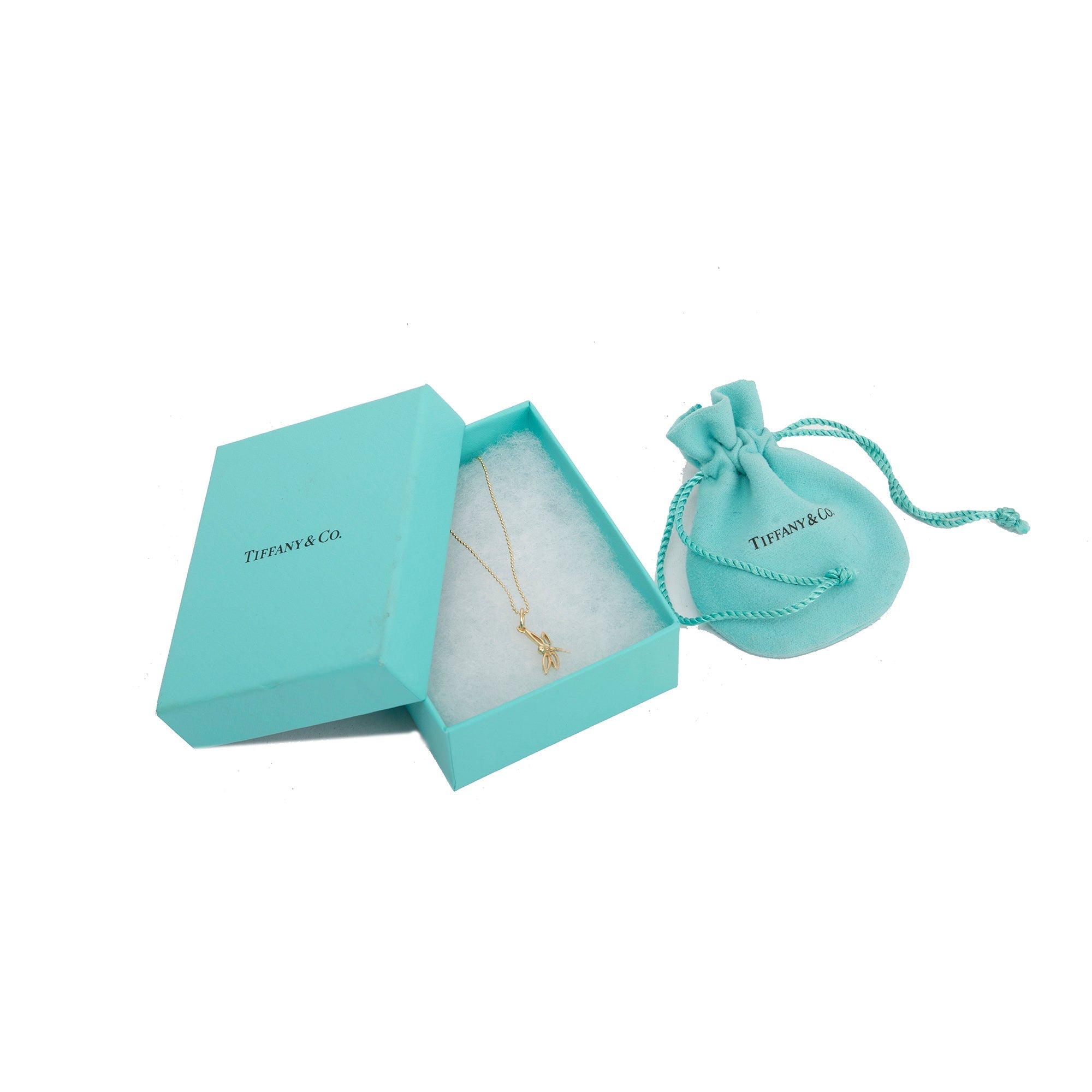 Tiffany & Co. 18k Yellow Gold Mini Dragonfly Pendant Necklace w/ Box