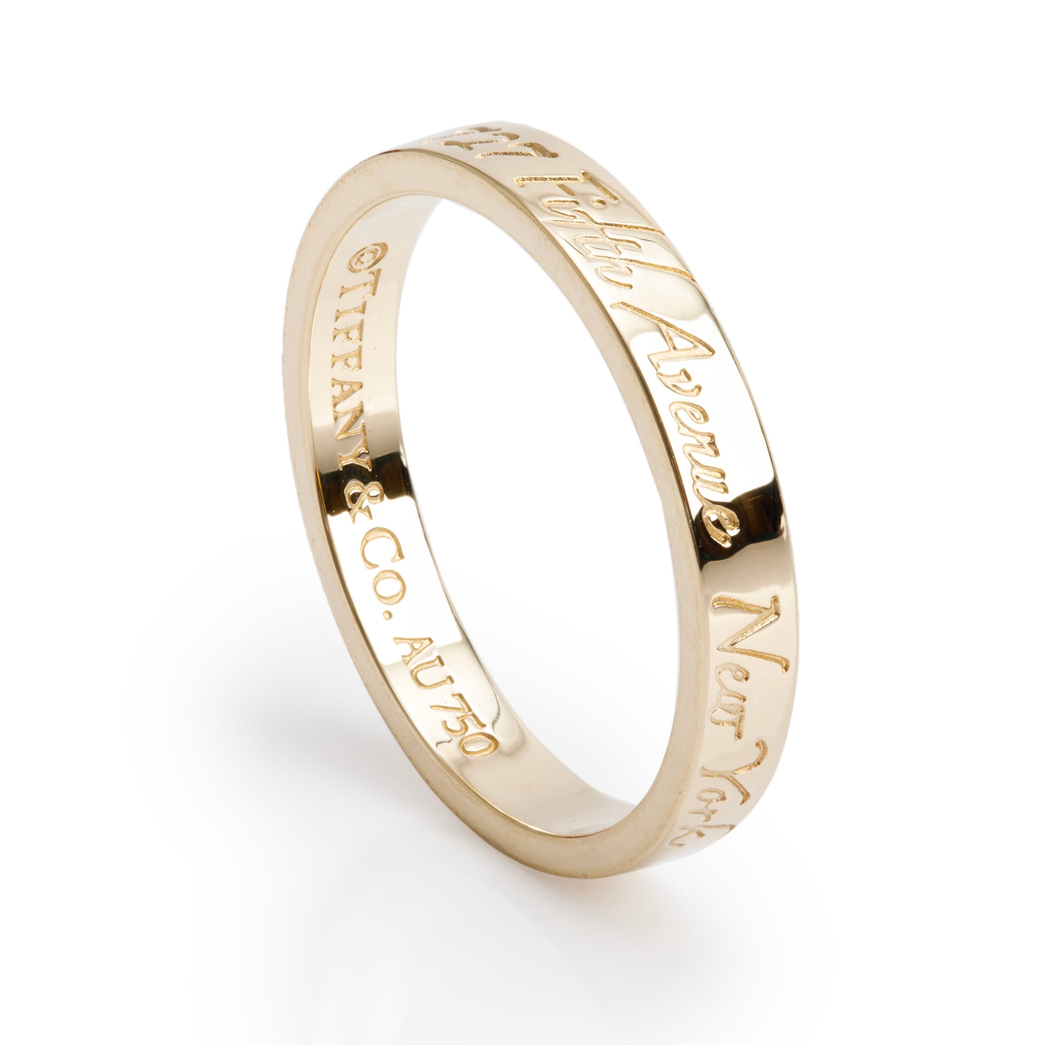 Tiffany & Co. 18k Yellow Gold Notes "Fifth Avenue New York" Narrow Band Ring, Size 5.5