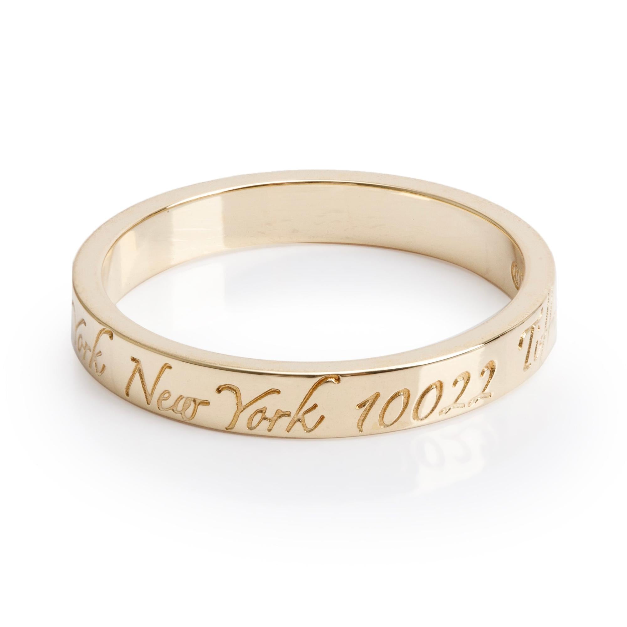 Tiffany & Co. 18k Yellow Gold Notes "Fifth Avenue New York" Narrow Band Ring, Size 5.5