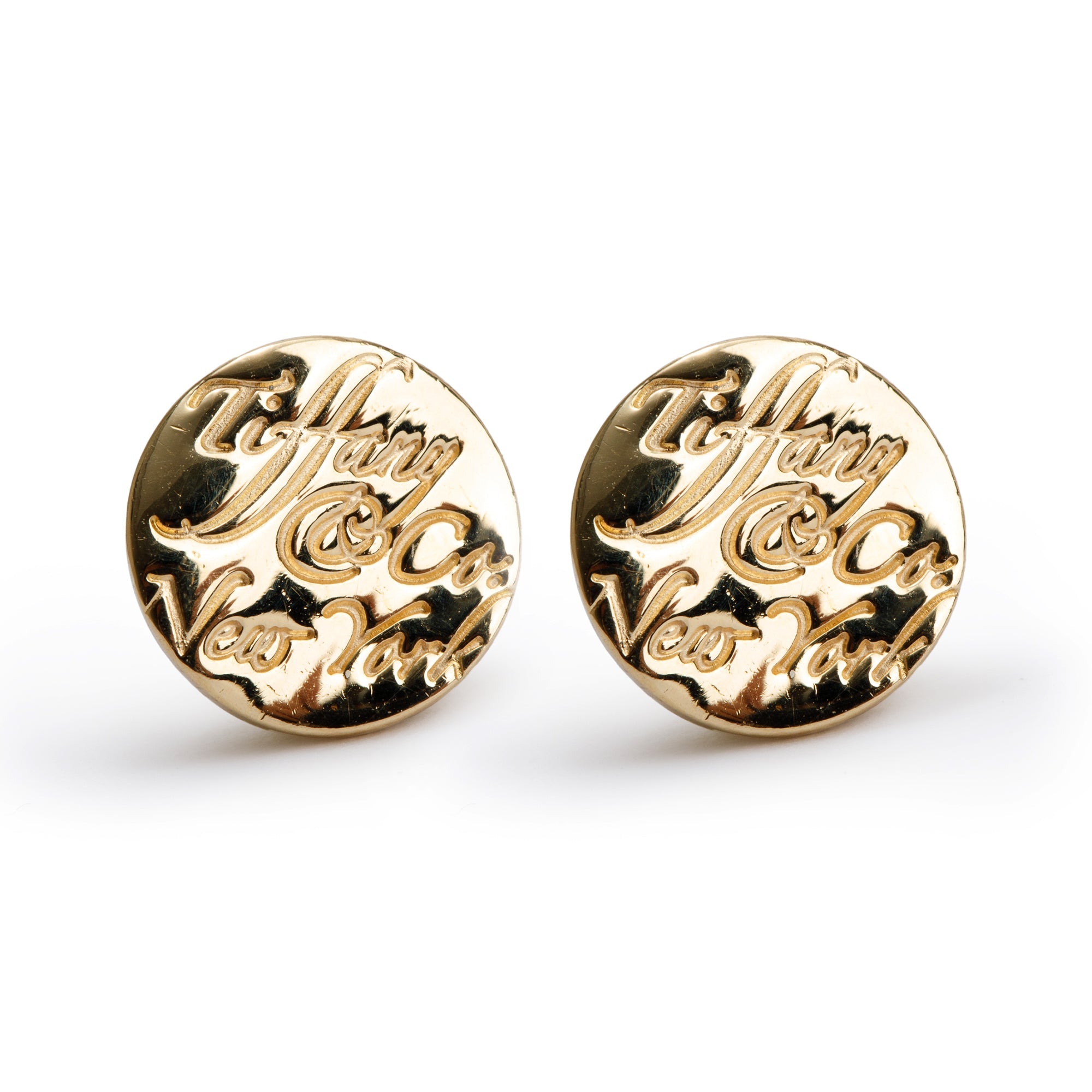 Tiffany & Co. 18k Yellow Gold Notes Round Stud Earrings, 9 MM