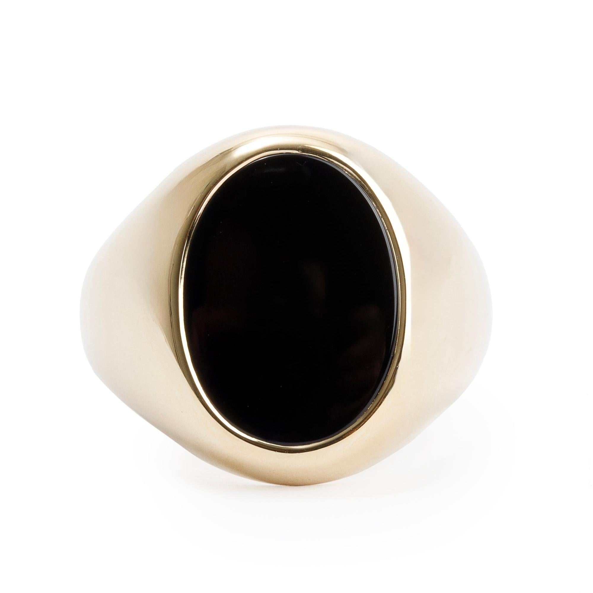 Tiffany & Co. 18k Yellow Gold Onyx Oval Signet Ring, Size 8.25 w/ Box