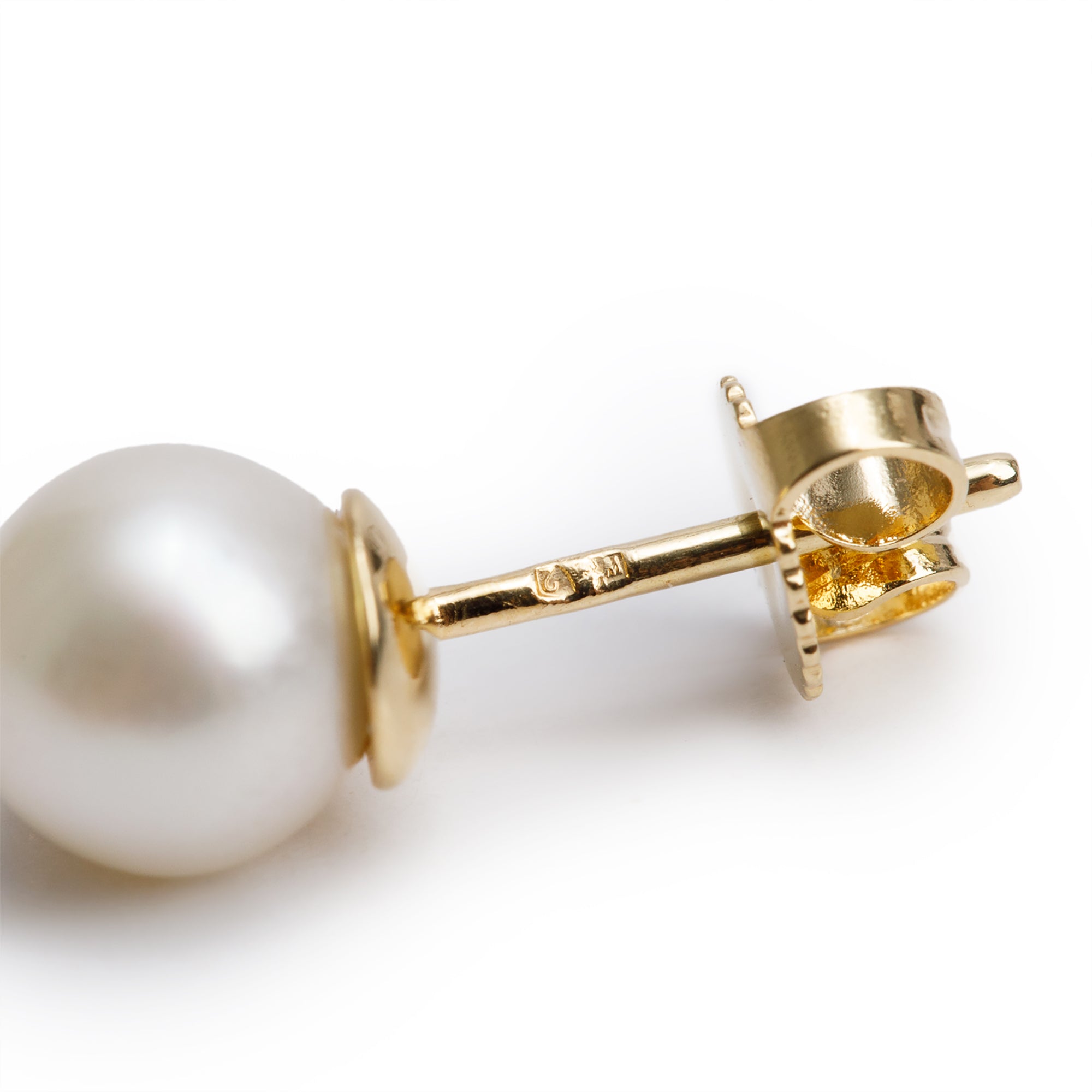 Tiffany & Co. 18k Yellow Gold Pearl & Diamond Stud Earrings w/ Box