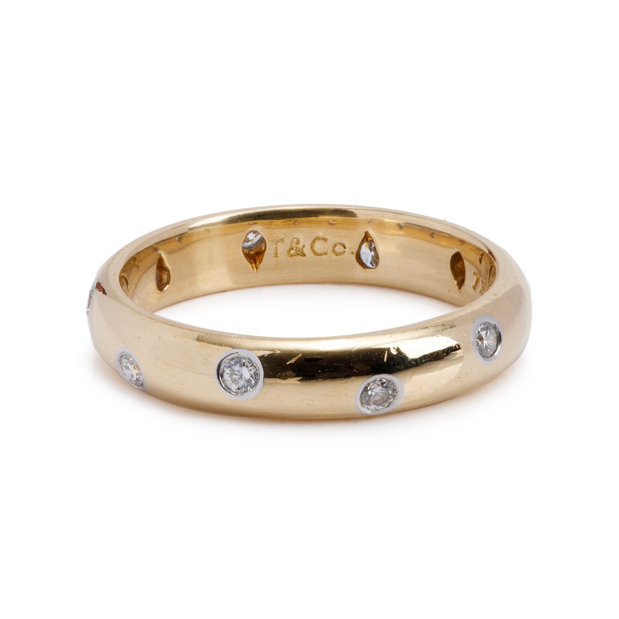 Tiffany & Co. 18k Yellow Gold & Platinum Diamond Etoile 4MM Band Ring, Size 7