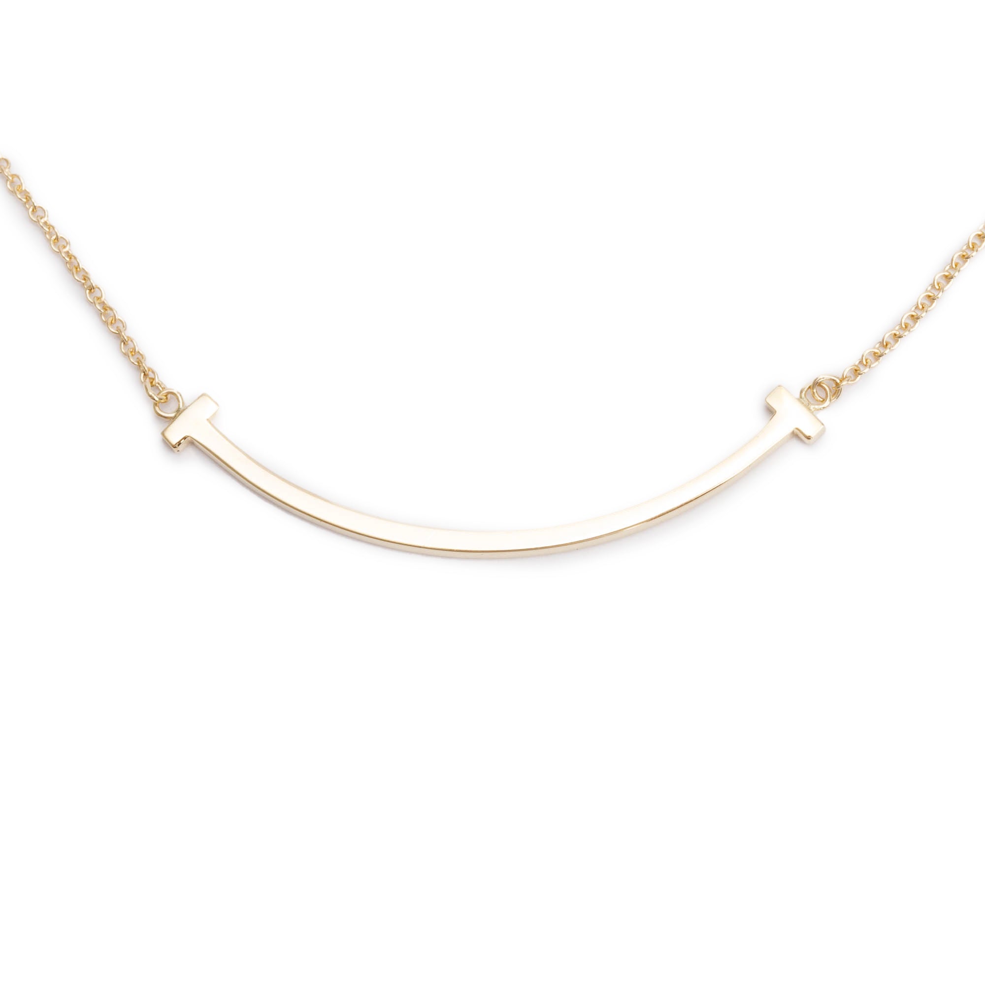 Tiffany & Co. 18k Yellow Gold Small T Smile Pendant Necklace w/ Box
