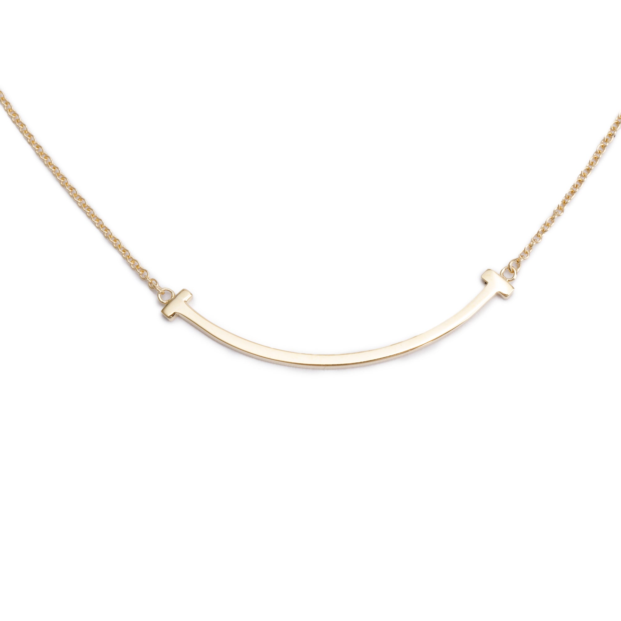 Tiffany & Co. 18k Yellow Gold Small T Smile Pendant Necklace w/ Box