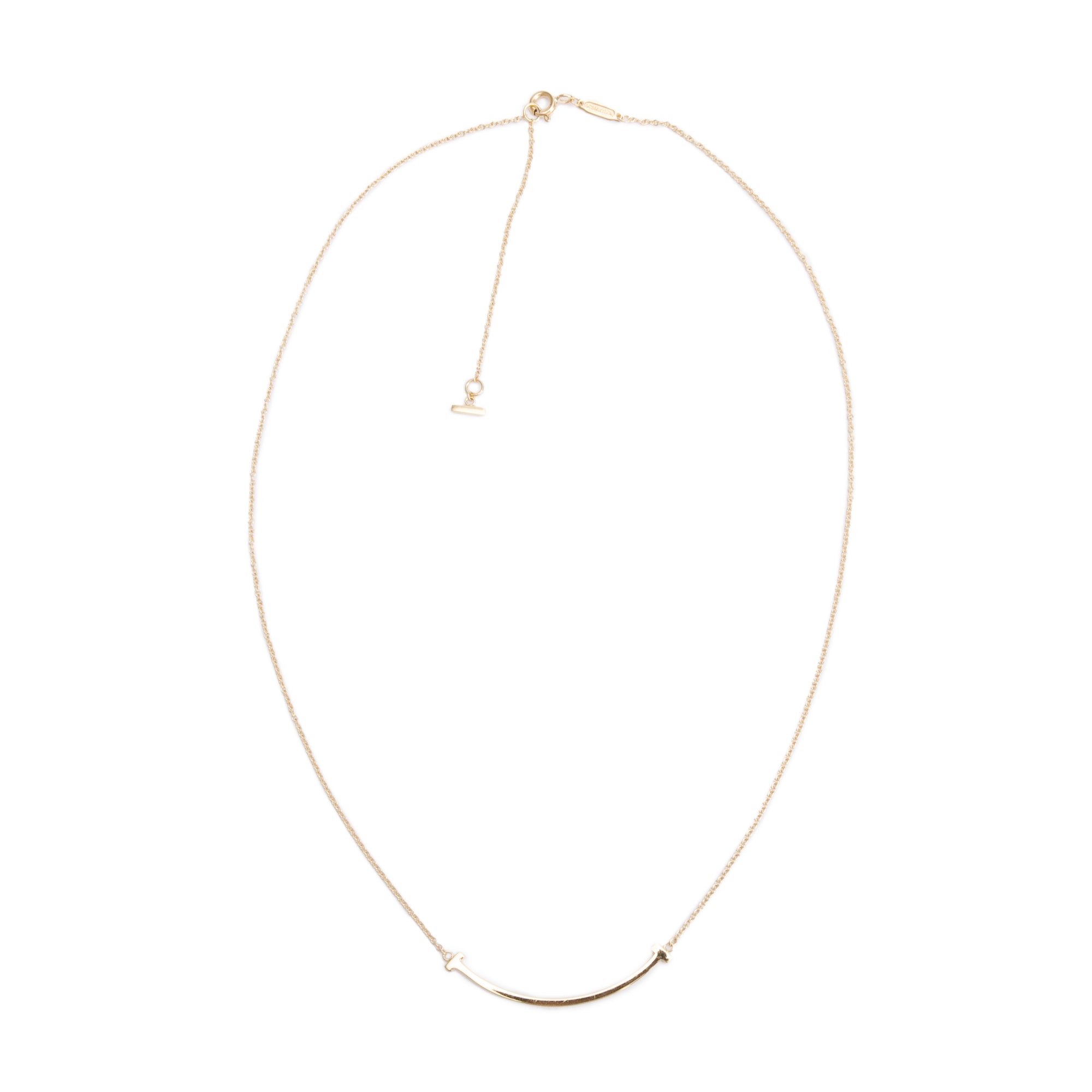 Tiffany & Co. 18k Yellow Gold Small T Smile Pendant Necklace w/ Box