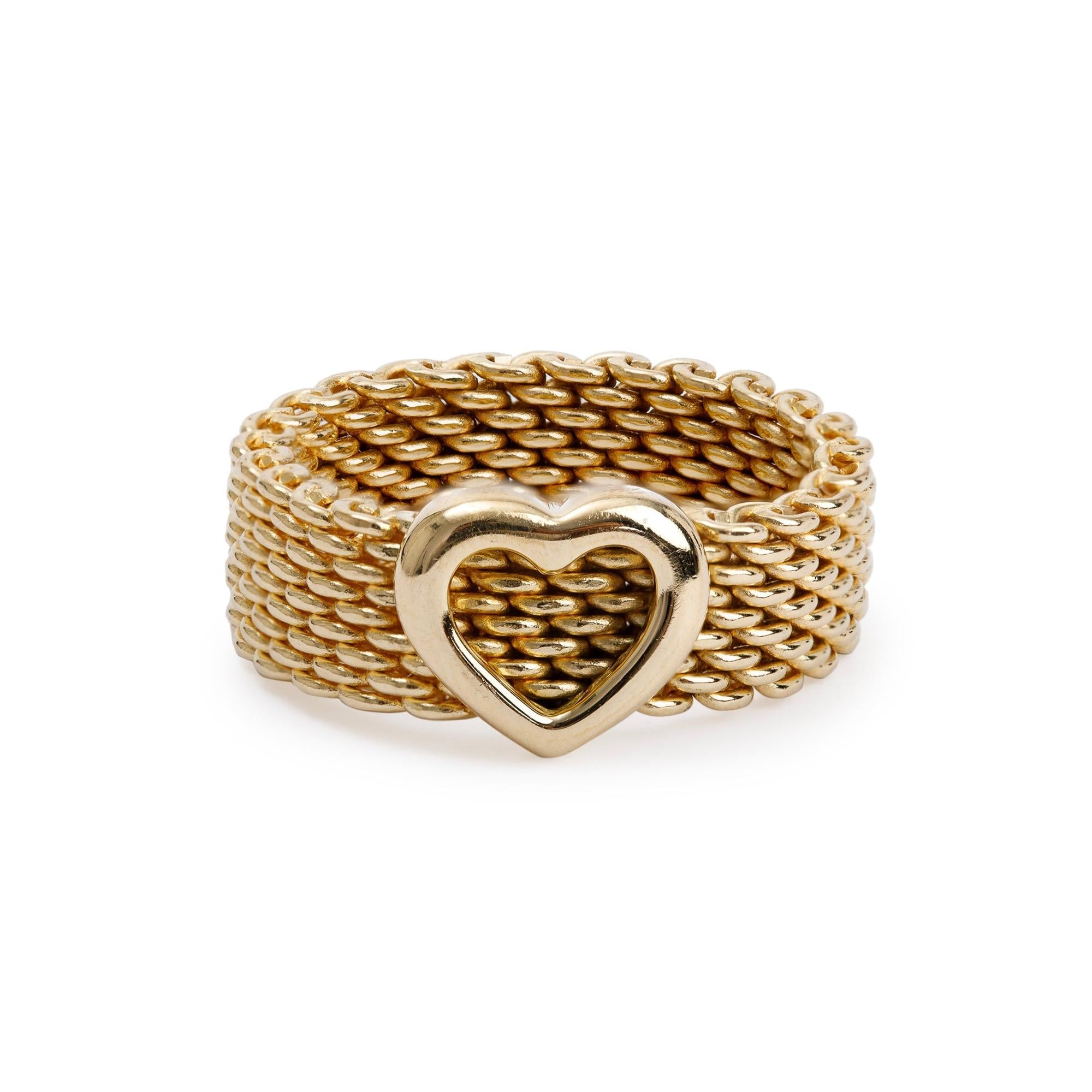 Tiffany & Co. 18k Yellow Gold Somerset Mesh Heart Ring, Size 6