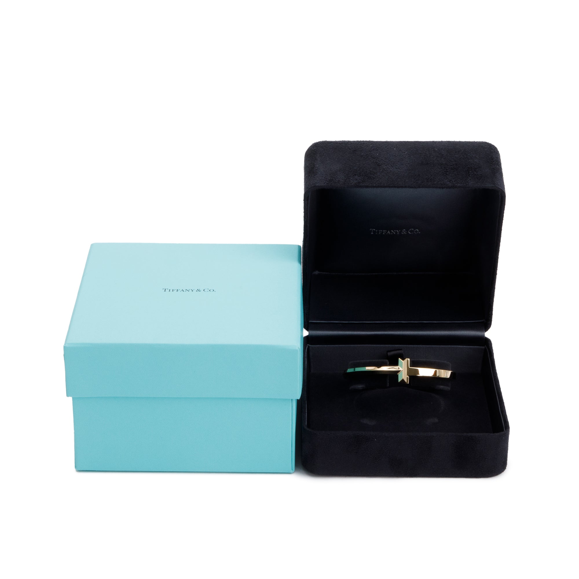 Tiffany & Co. 18k Yellow Gold T T1 Wide Hinged Bangle w/ Box