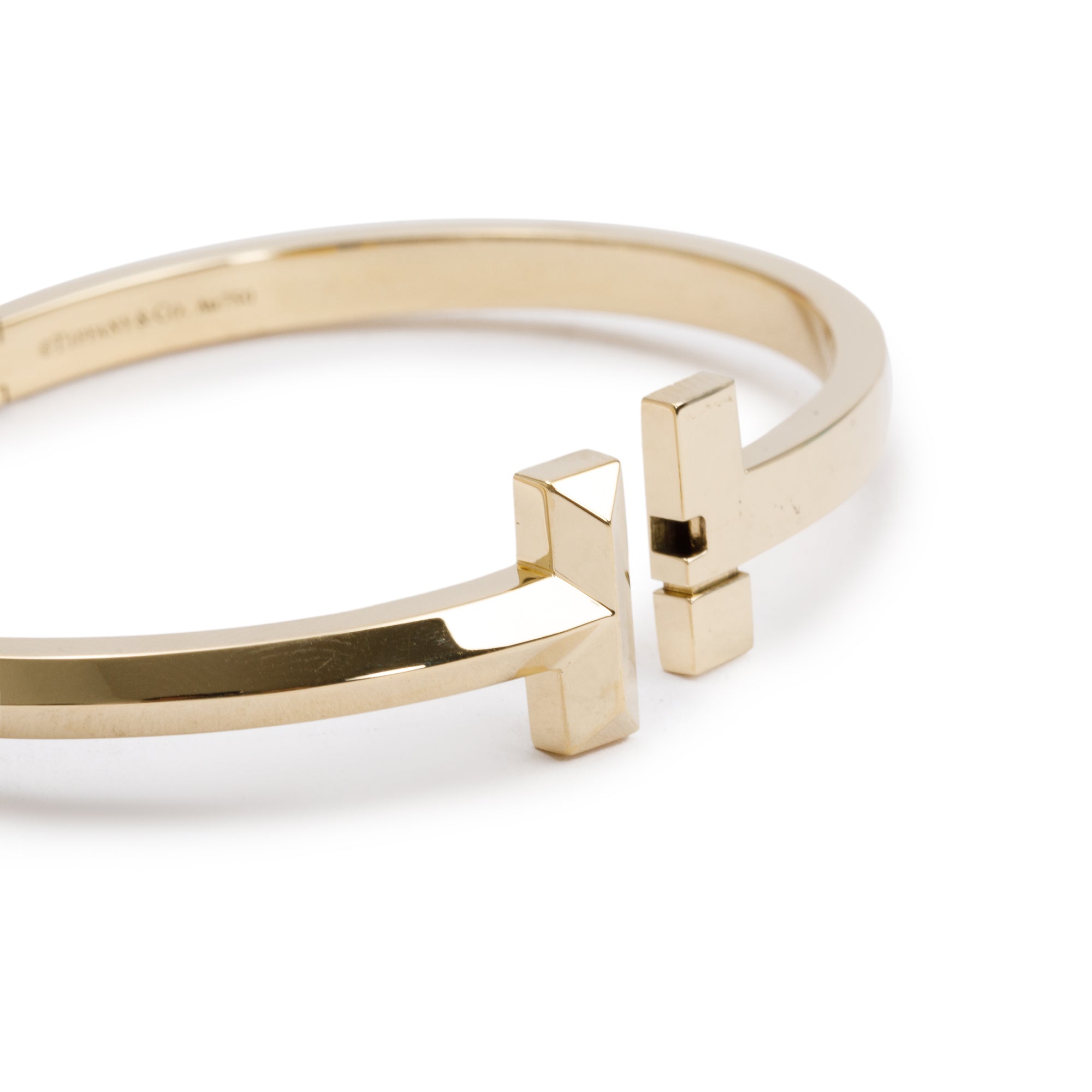 Tiffany & Co. 18k Yellow Gold T T1 Wide Hinged Bangle w/ Box