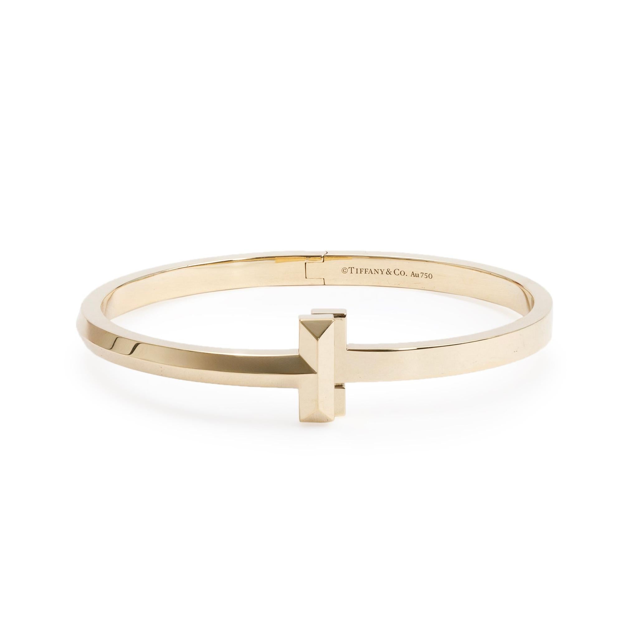 Tiffany & Co. 18k Yellow Gold T T1 Wide Hinged Bangle w/ Box