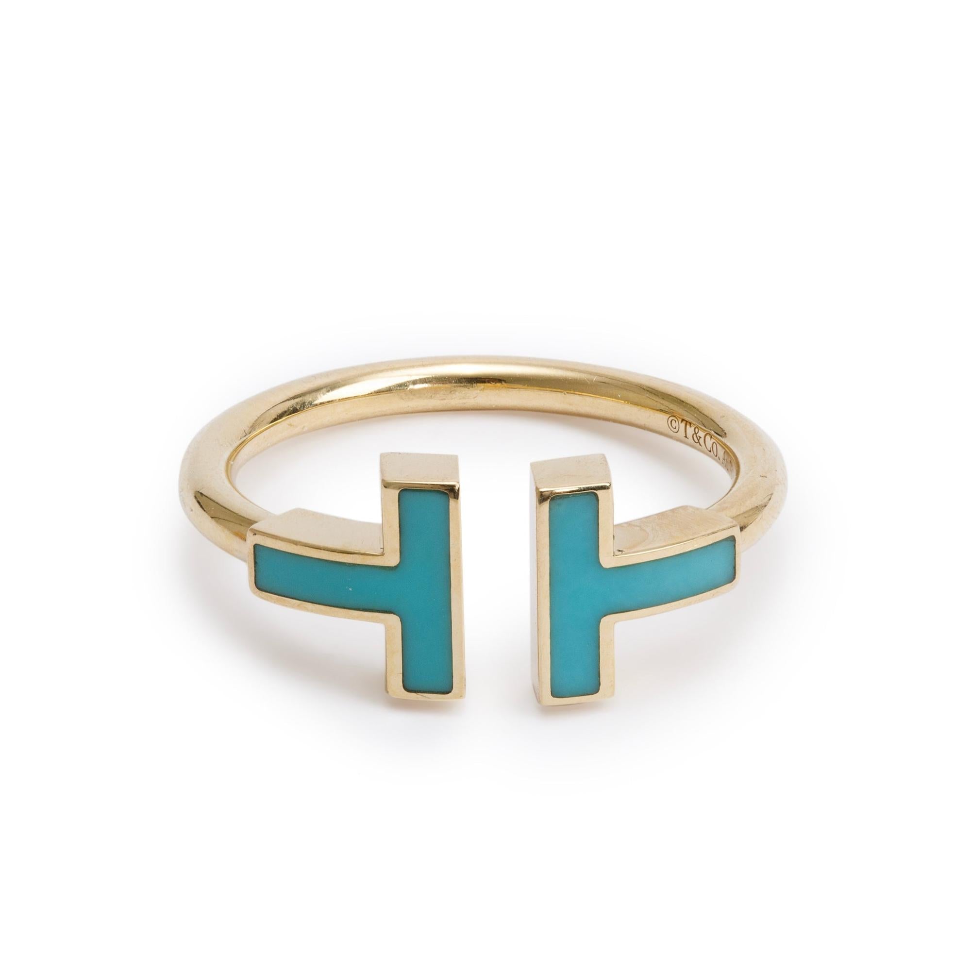 Tiffany & Co. 18k Yellow Gold Turquoise T Wire Ring, Size 7 w/ Box