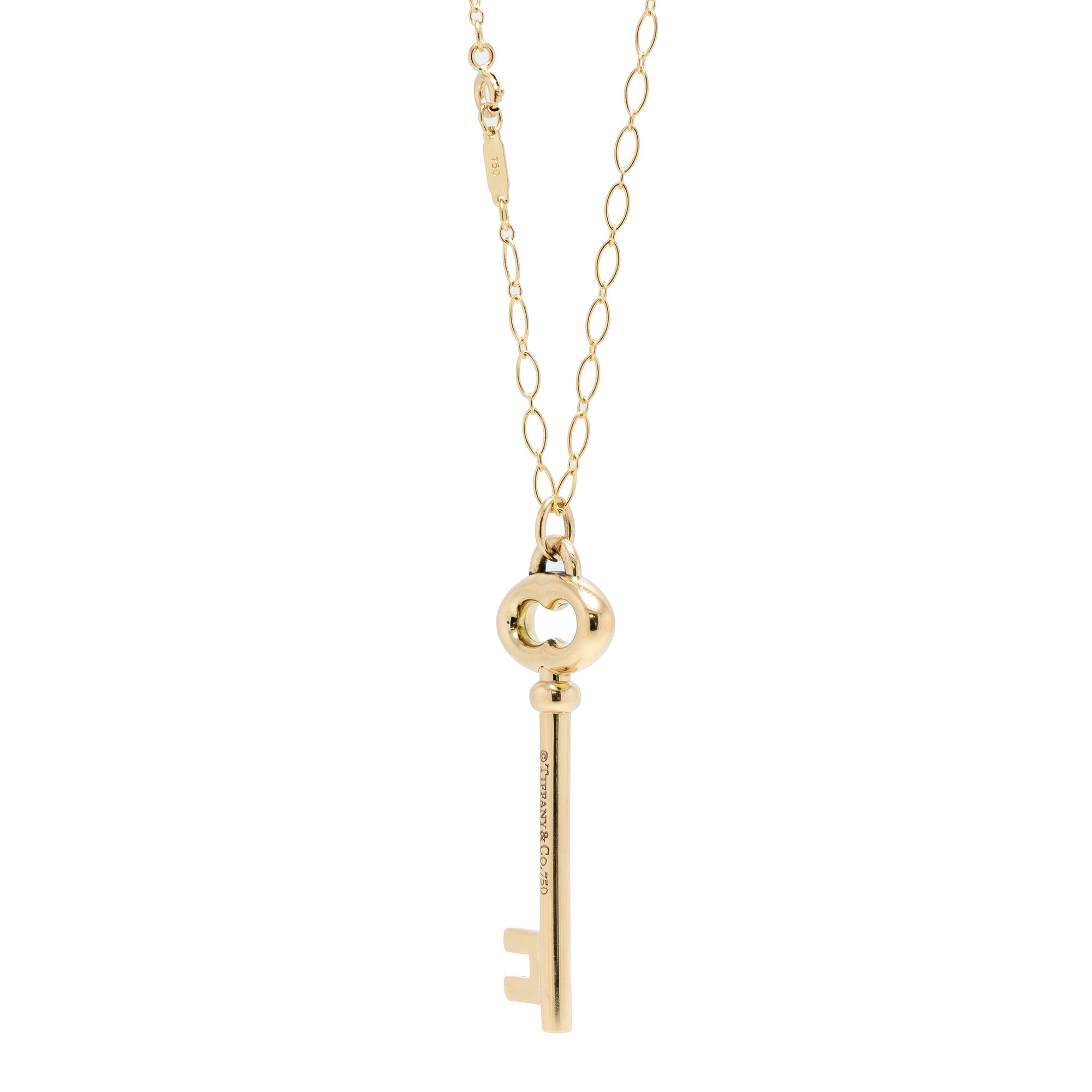 Tiffany & Co. 18k Yellow Gold Vintage Oval Key Pendant Necklace
