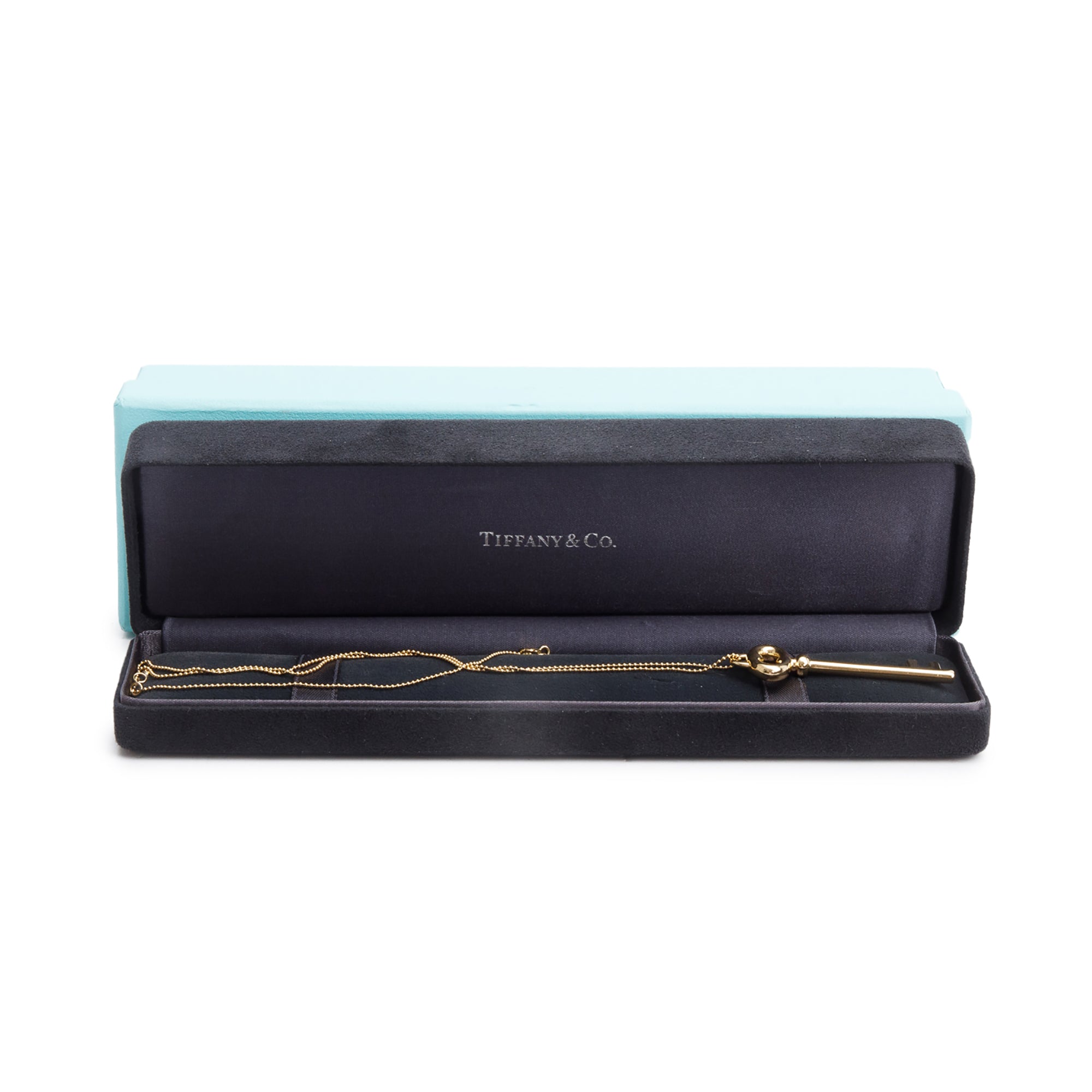 Tiffany & Co. 18k Yellow Gold Vintage Oval Key Pendant Necklace w/ Box
