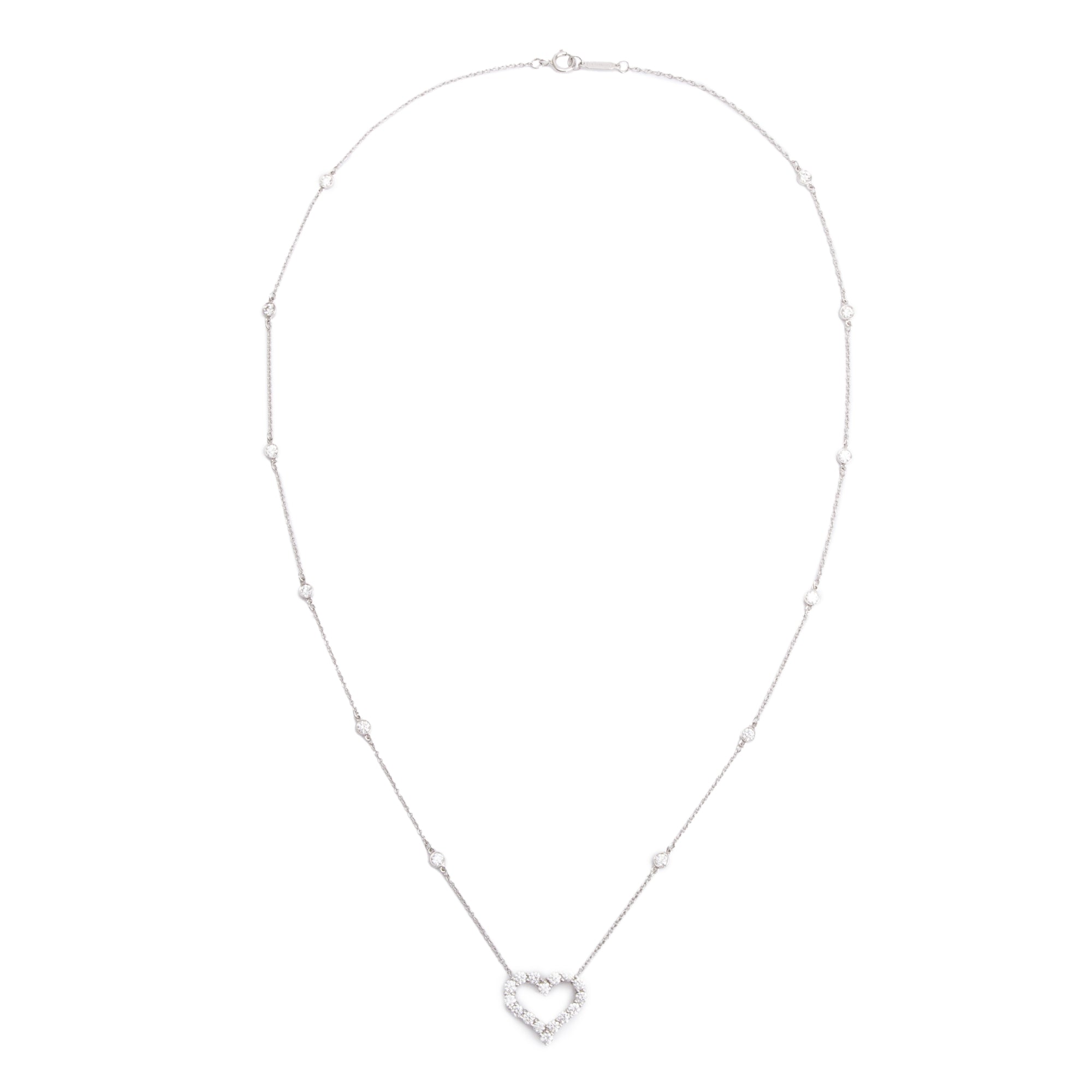 Tiffany & Co. 1.32 tcw. Platinum Diamond Heart Station Necklace w/ Box