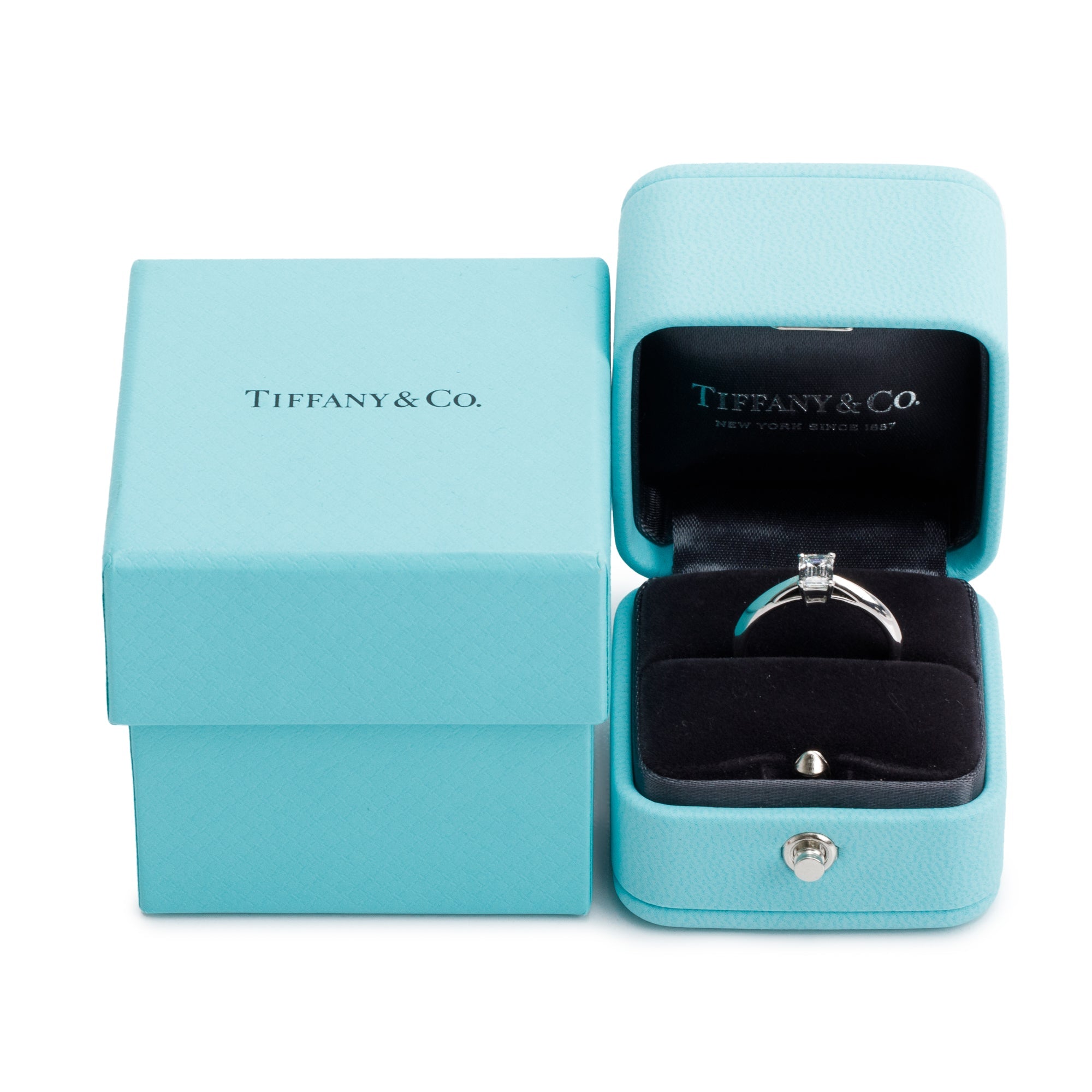 Tiffany & Co. 2024 Platinum Emerald Cut 0.56 ct. Diamond Solitaire Engagement Ring w/ Box & Papers