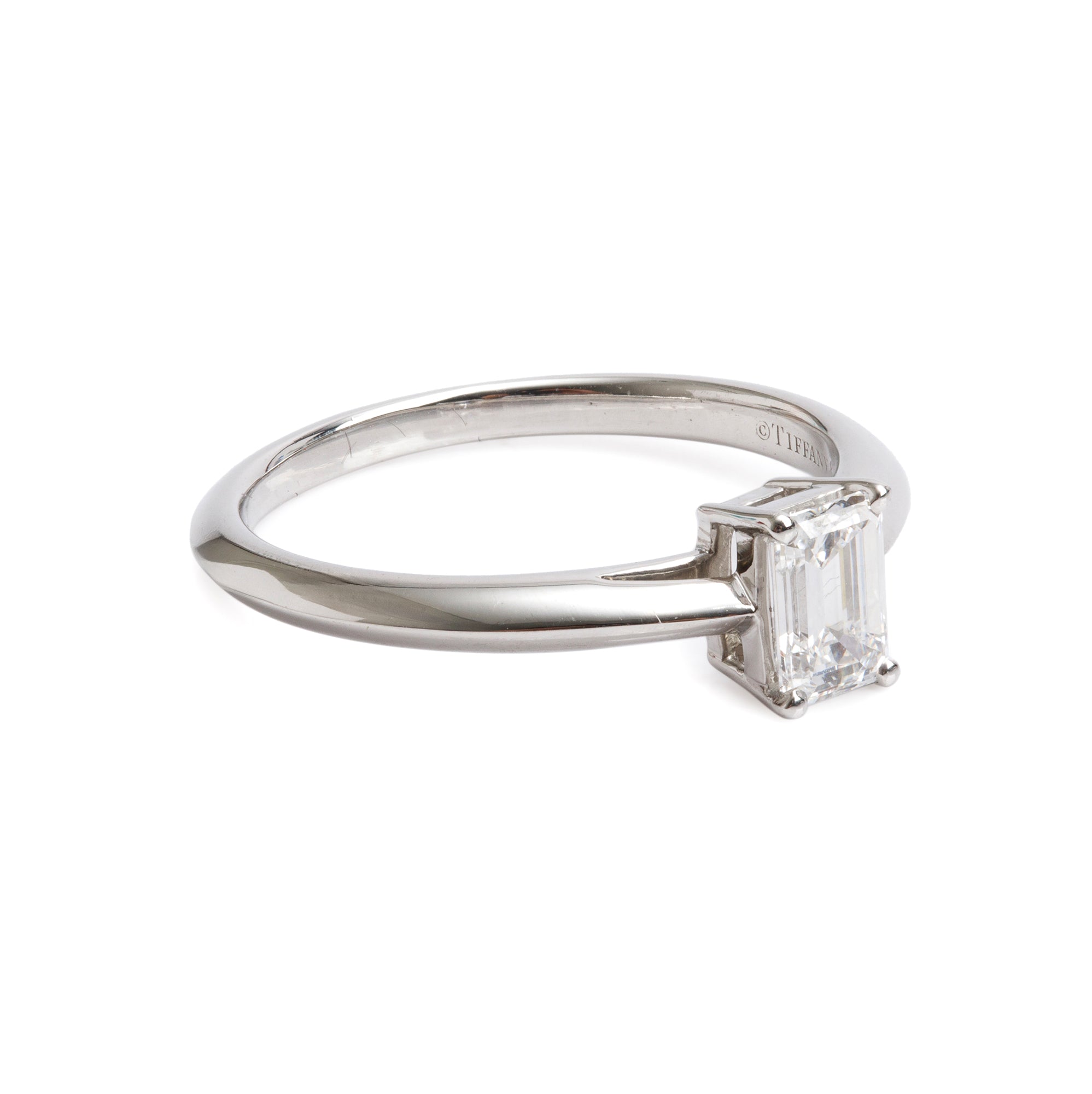 Tiffany & Co. 2024 Platinum Emerald Cut 0.56 ct. Diamond Solitaire Engagement Ring w/ Box & Papers