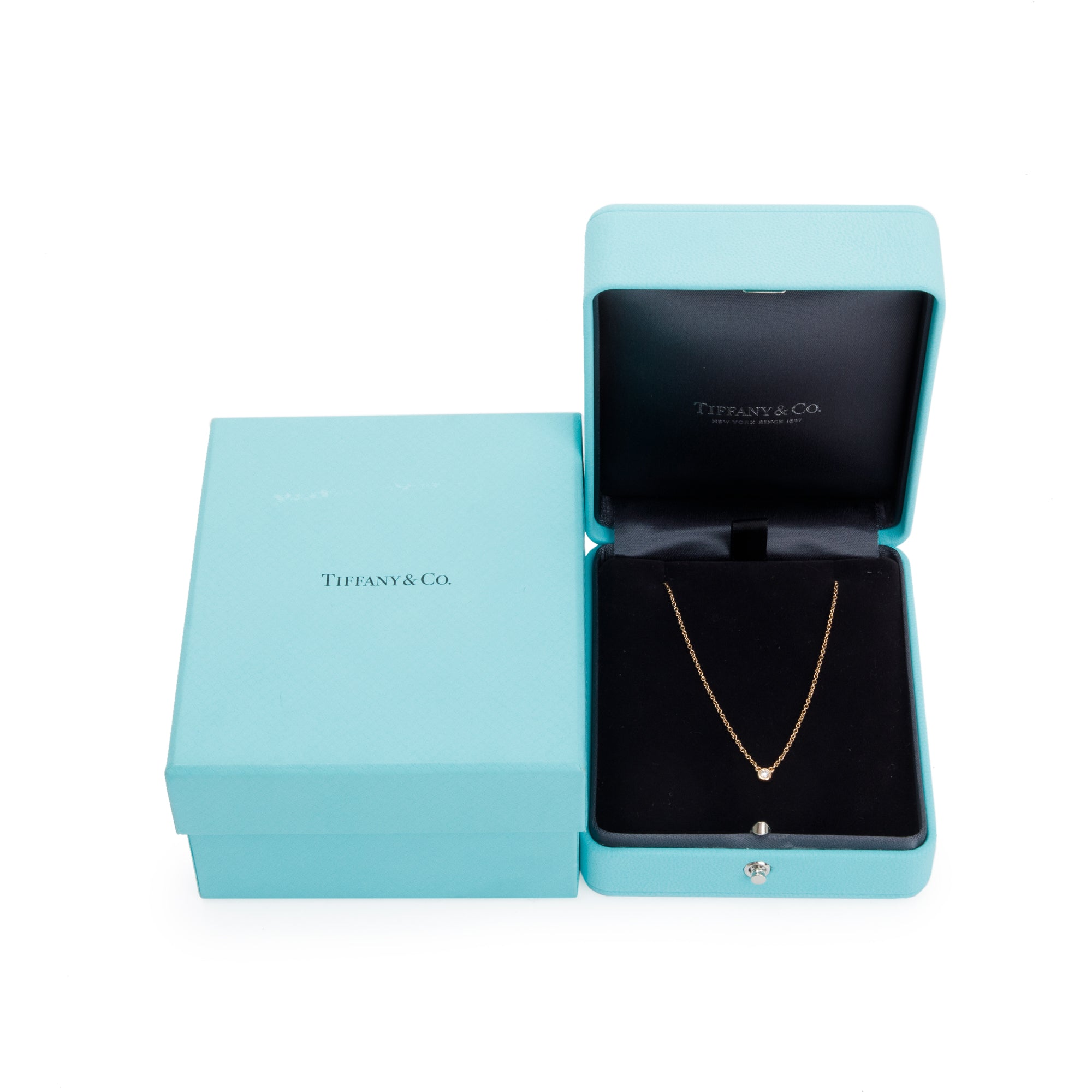 Tiffany & Co. Elsa Peretti 18k Rose Gold 0.03 ct. Diamonds by the Yard Pendant Necklace w/ Box & Receipt