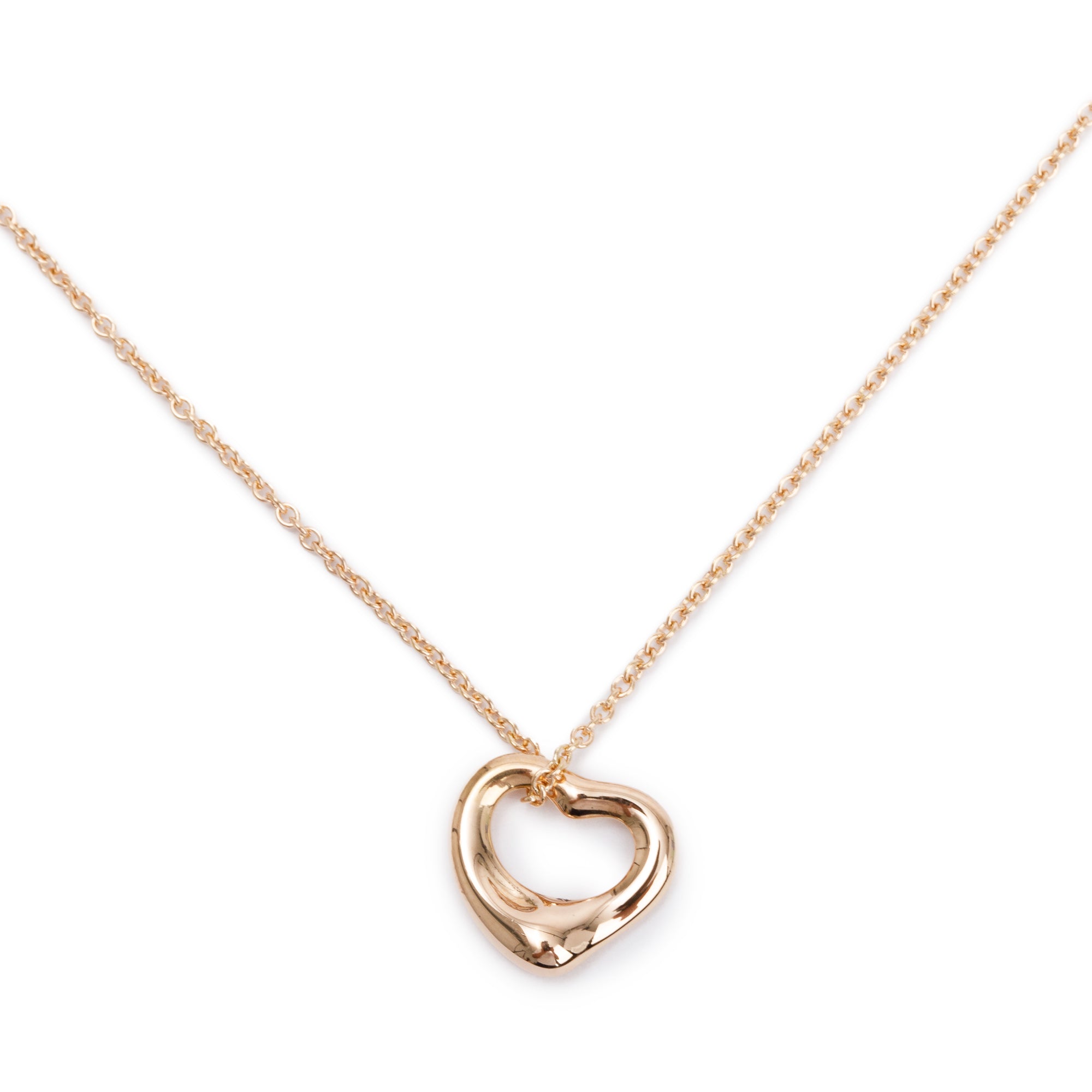 Tiffany & Co. Elsa Peretti 18k Rose Gold 11 MM Open Heart Pendant Necklace