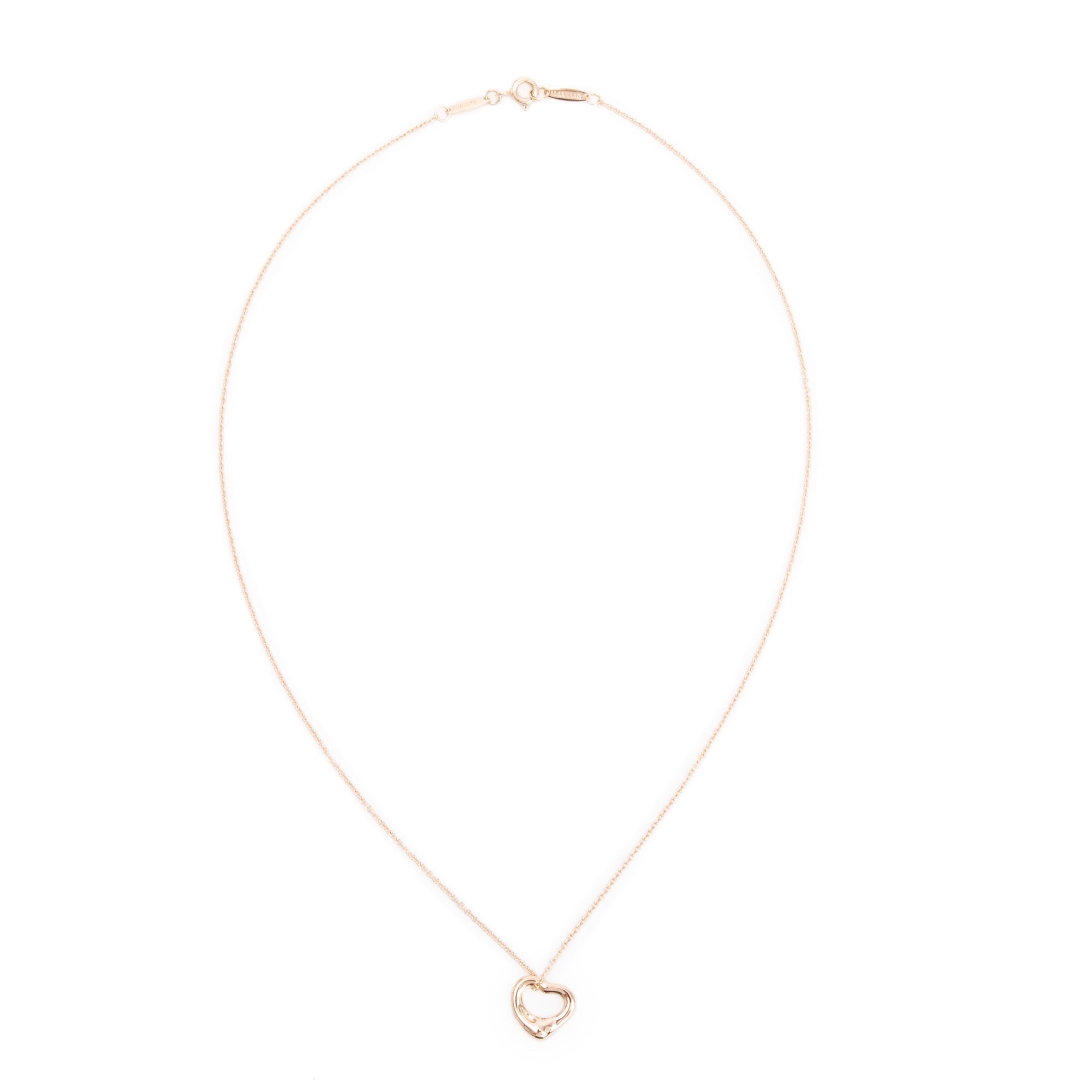 Tiffany & Co. Elsa Peretti 18k Rose Gold 11 MM Open Heart Pendant Necklace