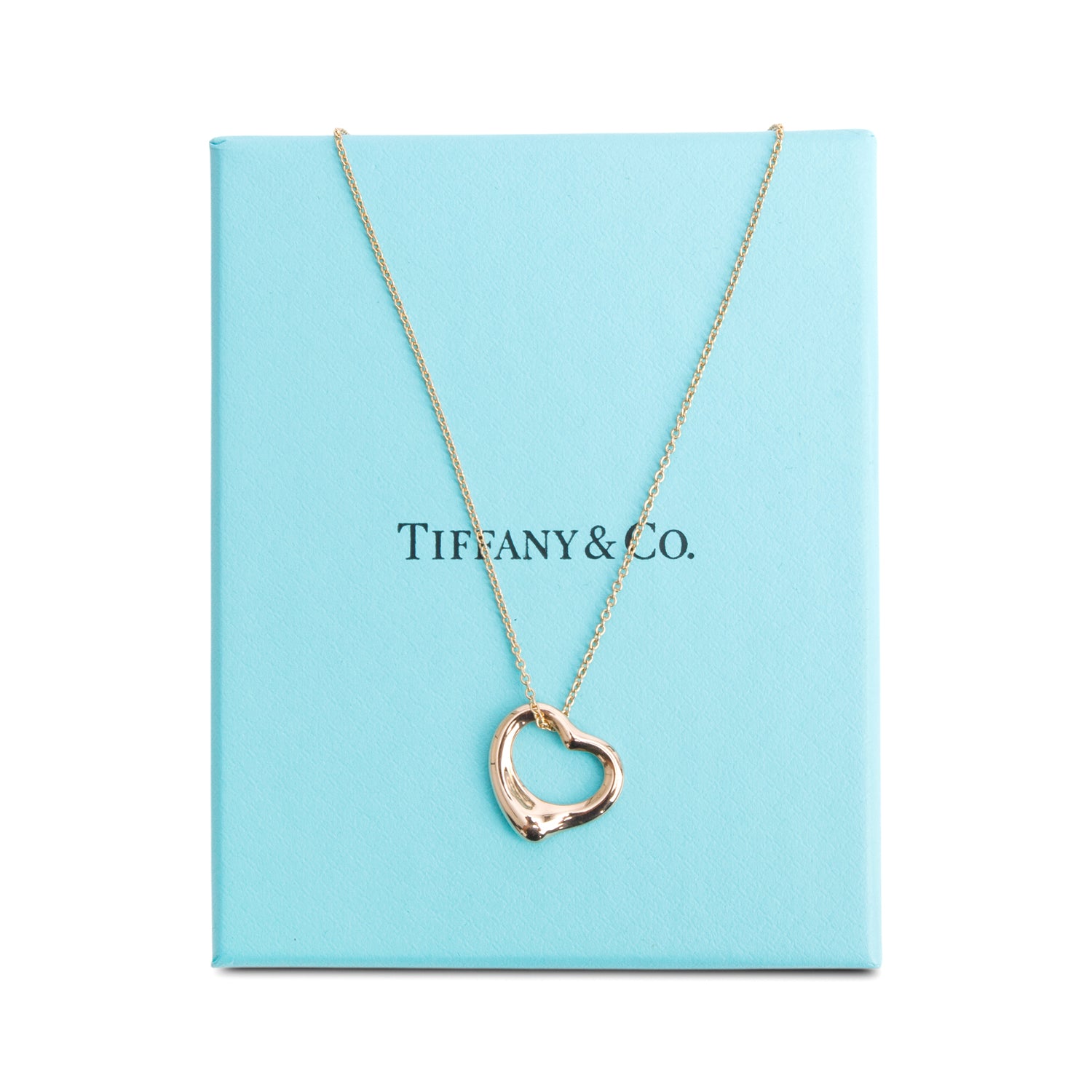 Tiffany & Co. Elsa Peretti 18k Rose Gold 16 MM Open Heart Pendant Necklace w/ Box