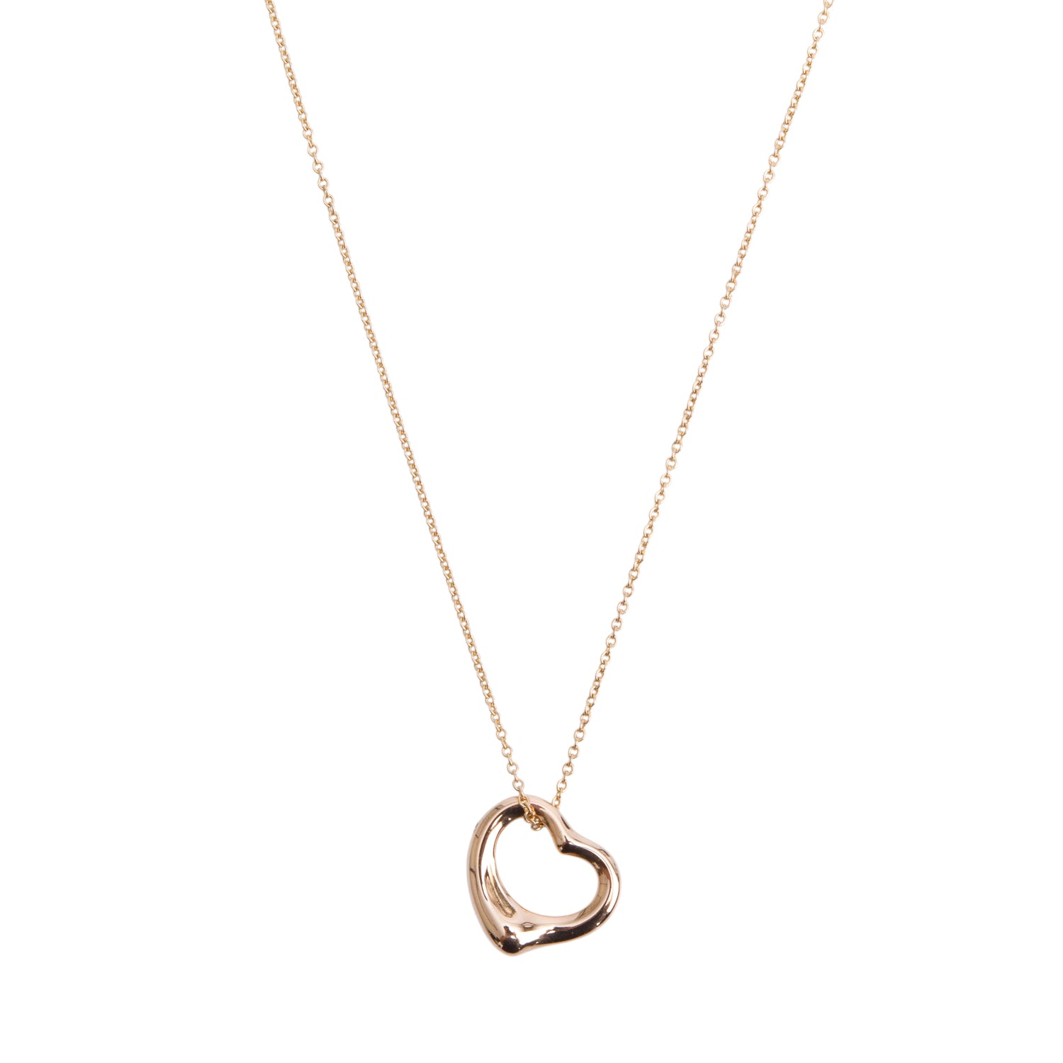Tiffany & Co. Elsa Peretti 18k Rose Gold 16 MM Open Heart Pendant Necklace w/ Box